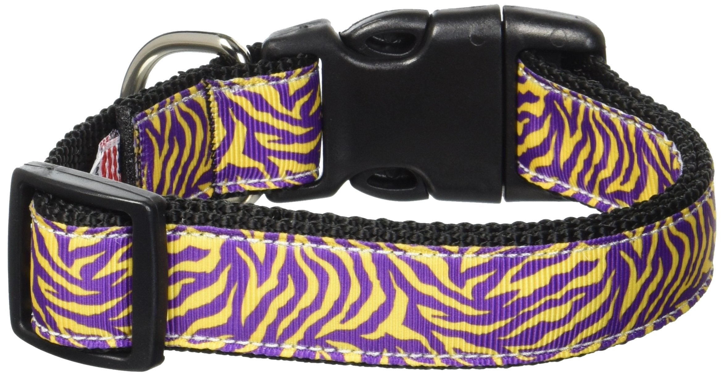 Pet Dog & Cat Nylon Collar or Leash, &quot;Purple and Yellow Tiger Stripes&quot; MD Collar