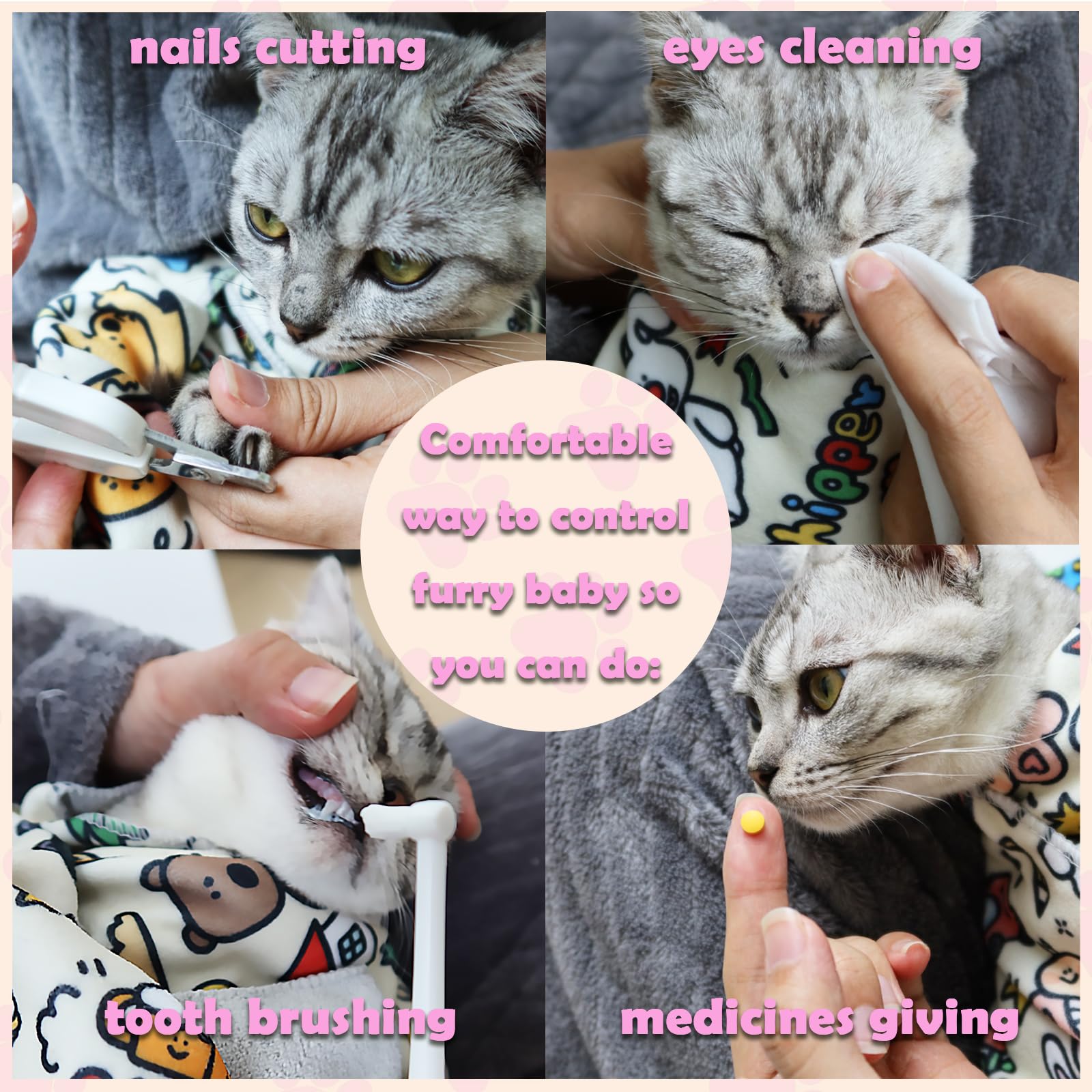 Jptecy Cat Wrap For Cutting Nails Large Size 35.5In Self-Adhesive Cat Grooming Wrap Cat Nail Clipper Hammock Soft Cat Restraint