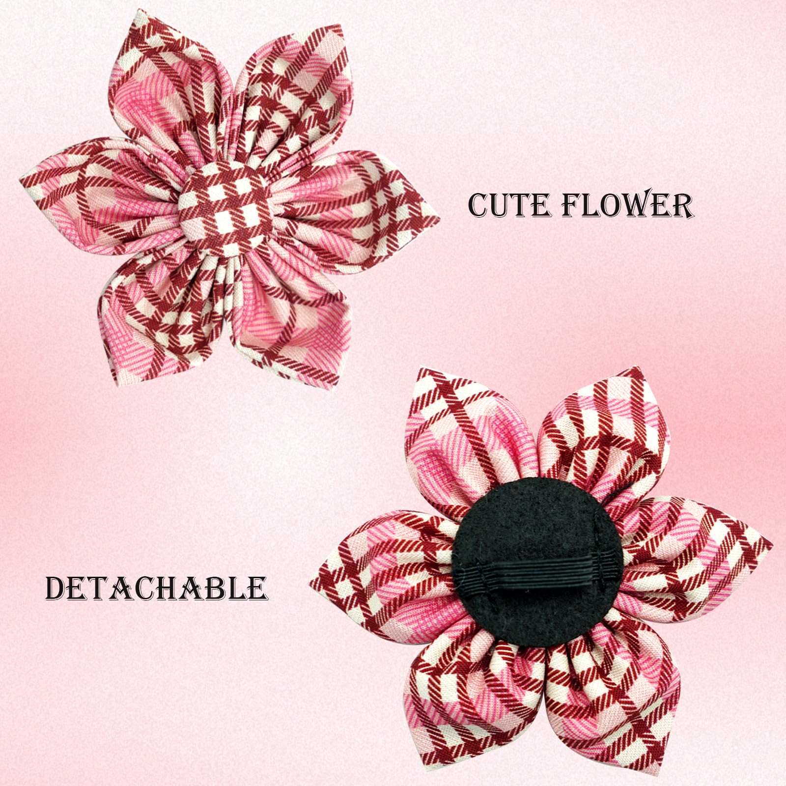 Elegant Little Tail Dog Collar- Cute Pink Dog Collar With Flower For Medium Dogs, Female Adjustable Cotton Summer Pet Flower Pup