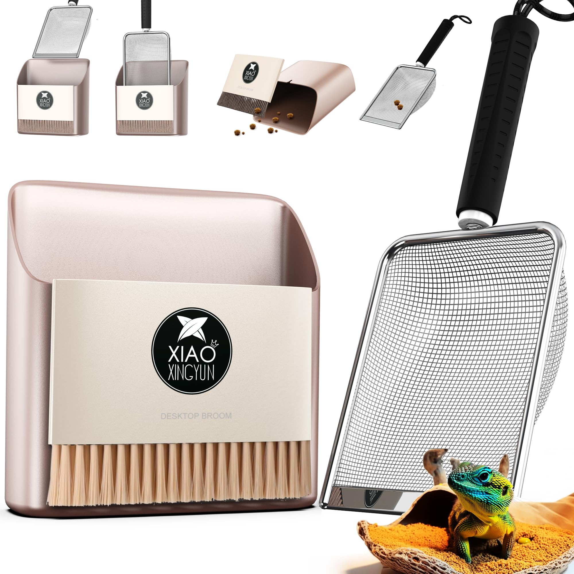 Hamster Metal Litter Scoop For Sandbath Box,Stainless Steel Litter Scooper Includes Portable Small Broom And Dustpan, Fine Cat L