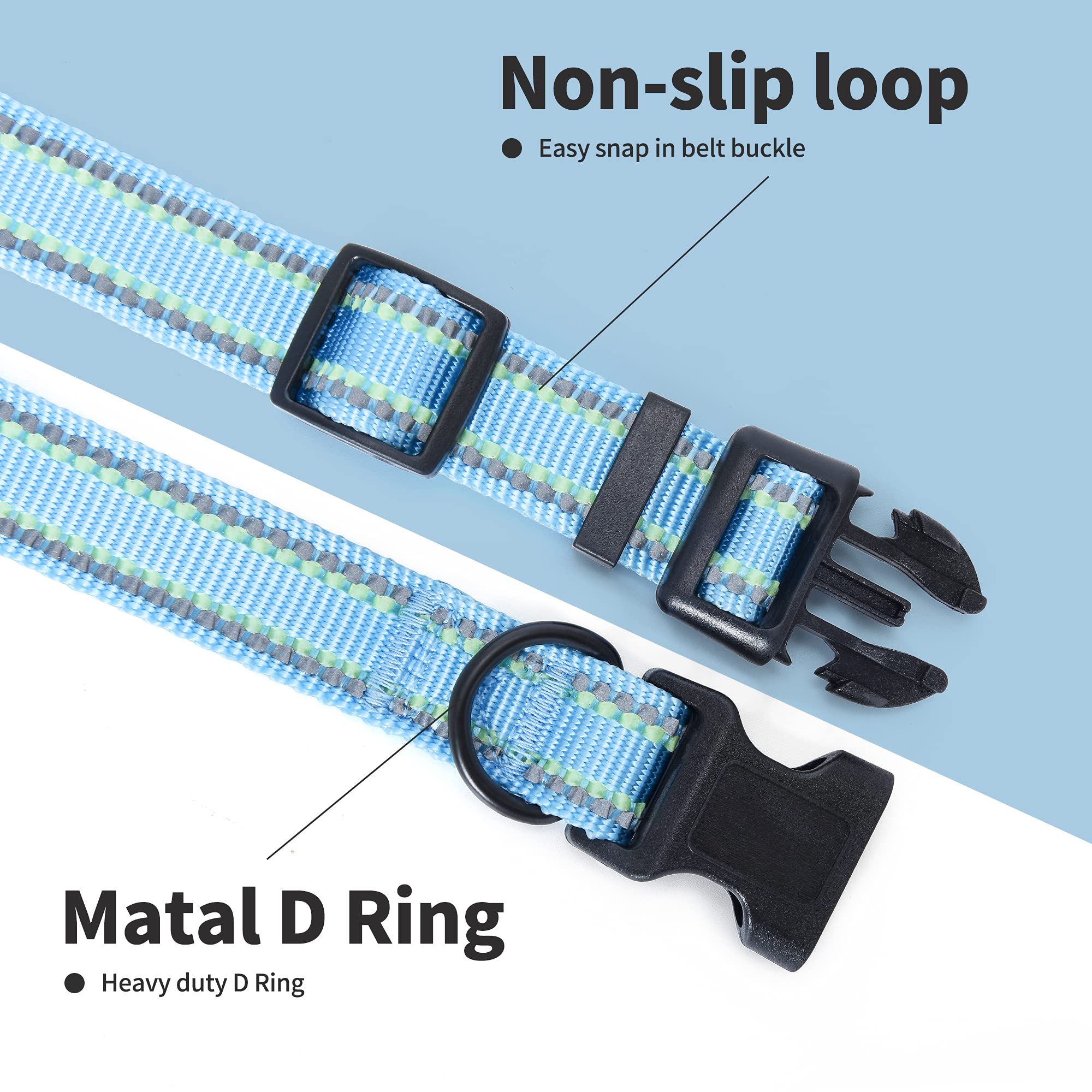 Mile High Life | Nylon Night Light Glow Collar For Medium Dogs | Reflective Band Cat Collar | Fluorescence Self-Luminescence Strap Puppy Collar | Safe Night Walk Collars For Dogs (Blue, M)