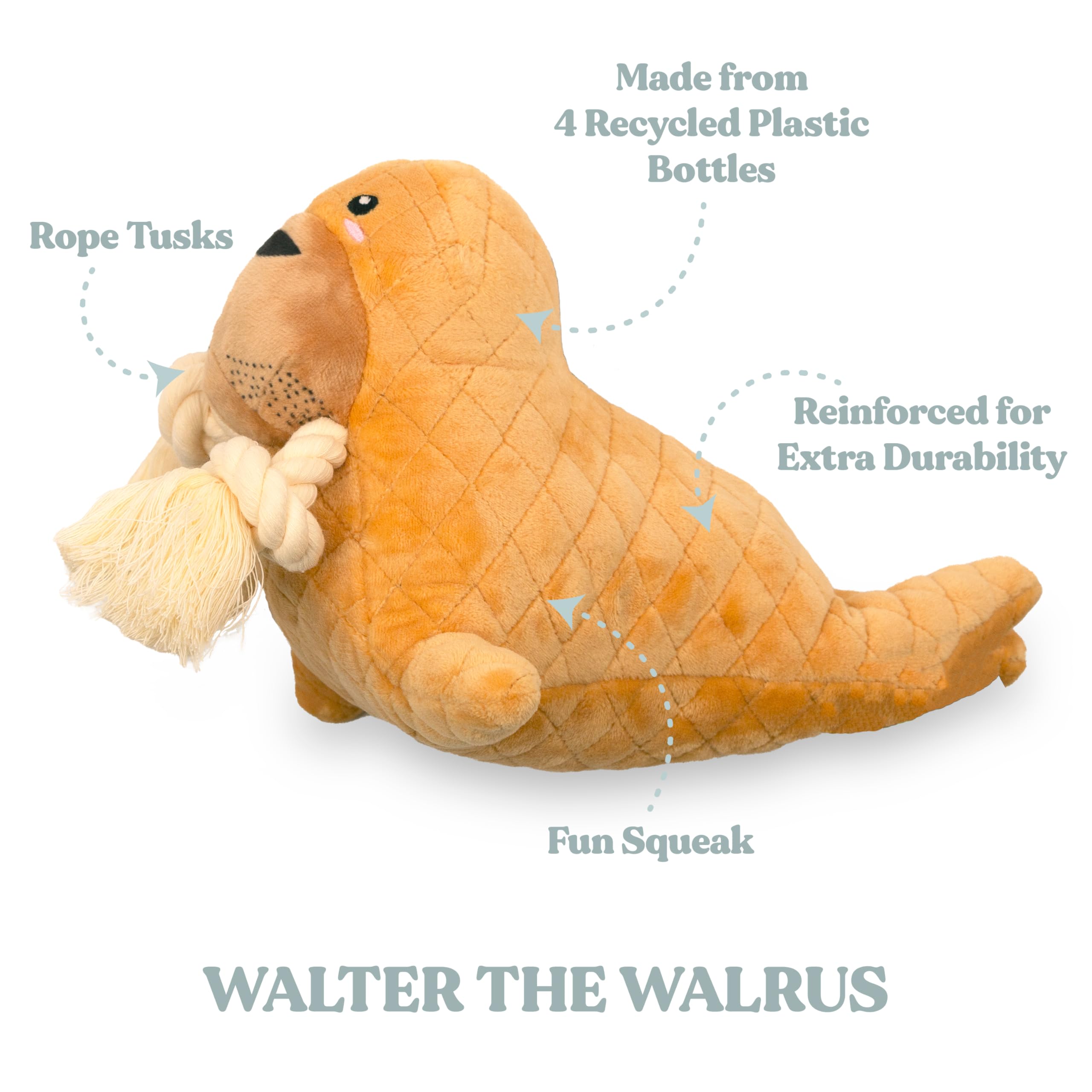 Grrreen Arctic Collection Dog Toys | Jumbo Sized Walter The Walrus | Cute, Durable, & Sustainable Plush Chew Toys For Dogs 50 Lb