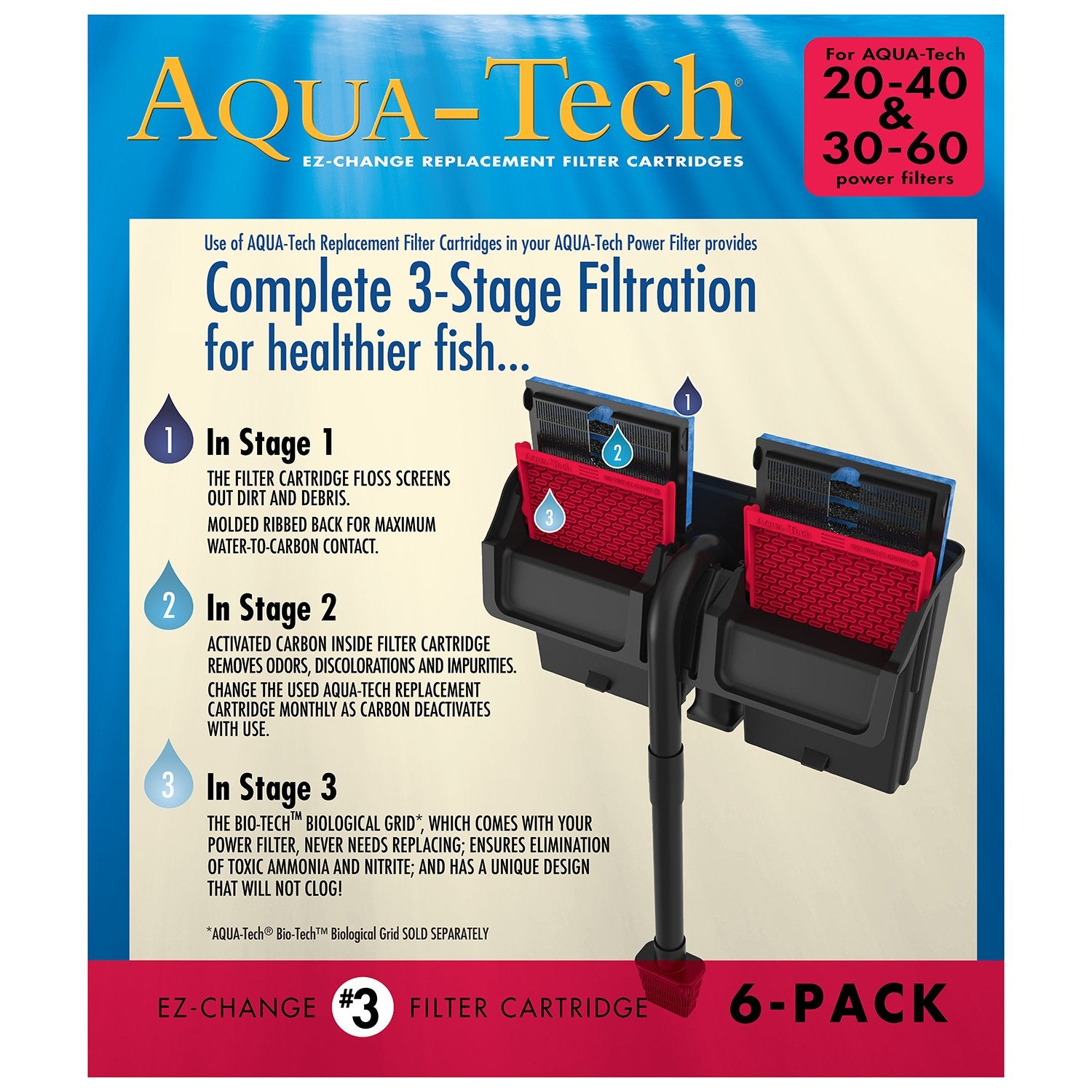 AQUA-TECH EZ-Change Replacement Filter Cartridge #3 - 6 Pack, Blue, Paper