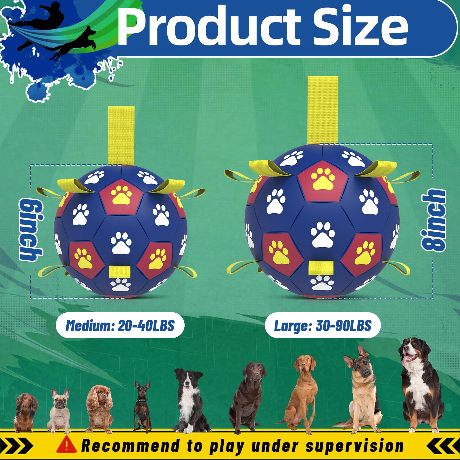 Qdan Dog Toys Soccer Ball With Straps: Durable Balls For Large Dogs, Outdoor Dog Toys, Summer Pet Water Toy, Herding Ball, Puppy