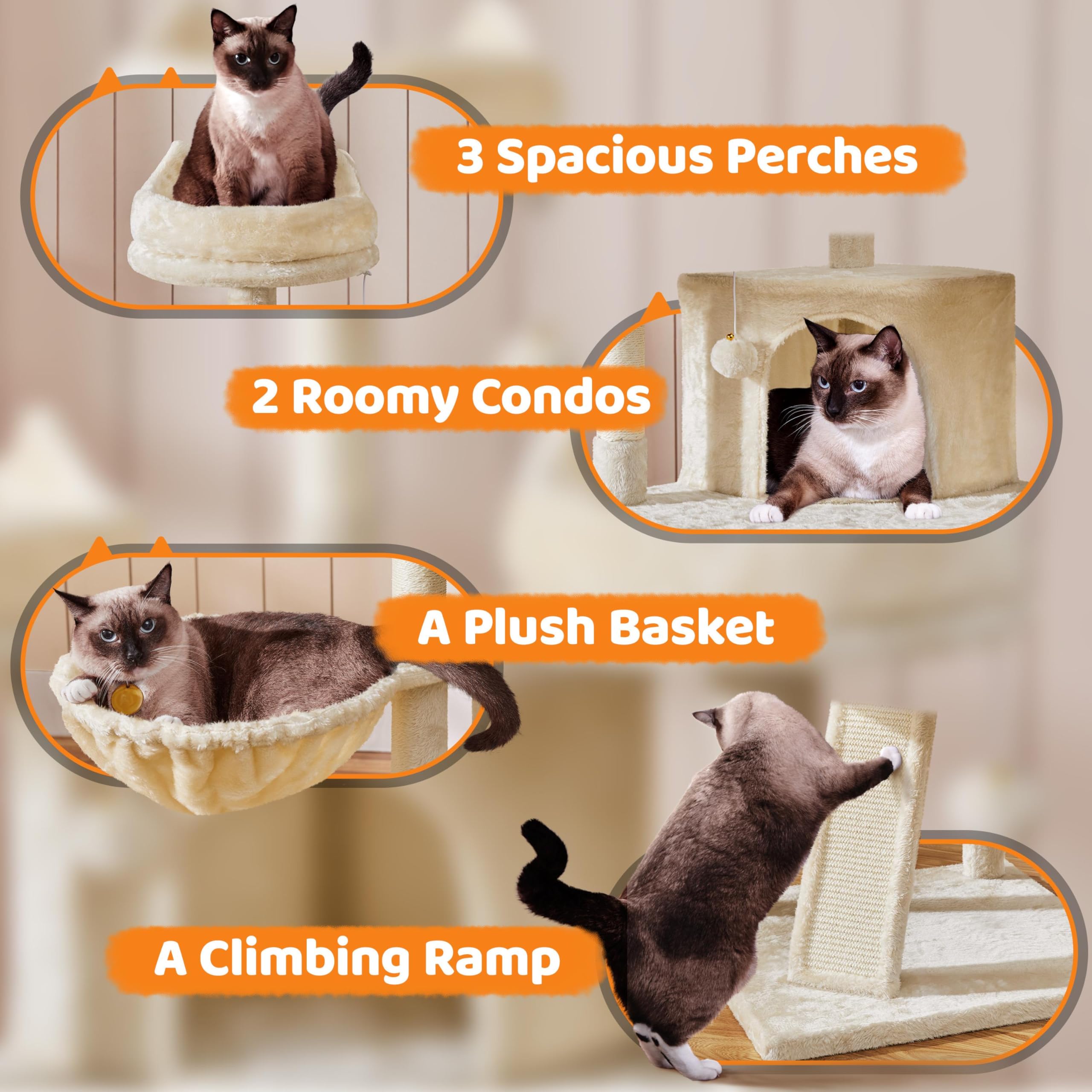 Yaheetech Cat Tree Cat Tower, Multilevel Cat Condo With Sisal Scratching Post As Indoor Cats Play House, Beige, 68.5In
