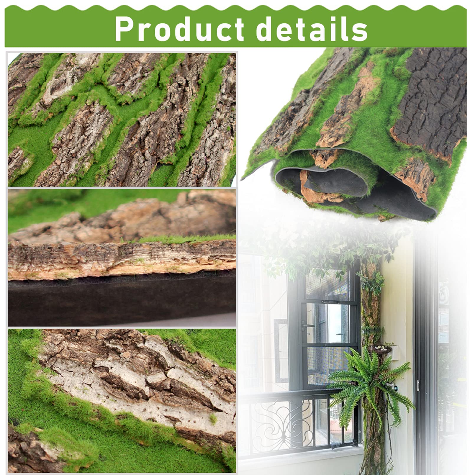 Pinvnby Reptile Cork Terrarium Background,Bearded Dragon Tank Natural Bark Backdrop Wall Habitat Decor With Artificial Moss,23.6'X15.7' Reptile Carpet For Gecko Lizard Tortoise Frog Chameleon
