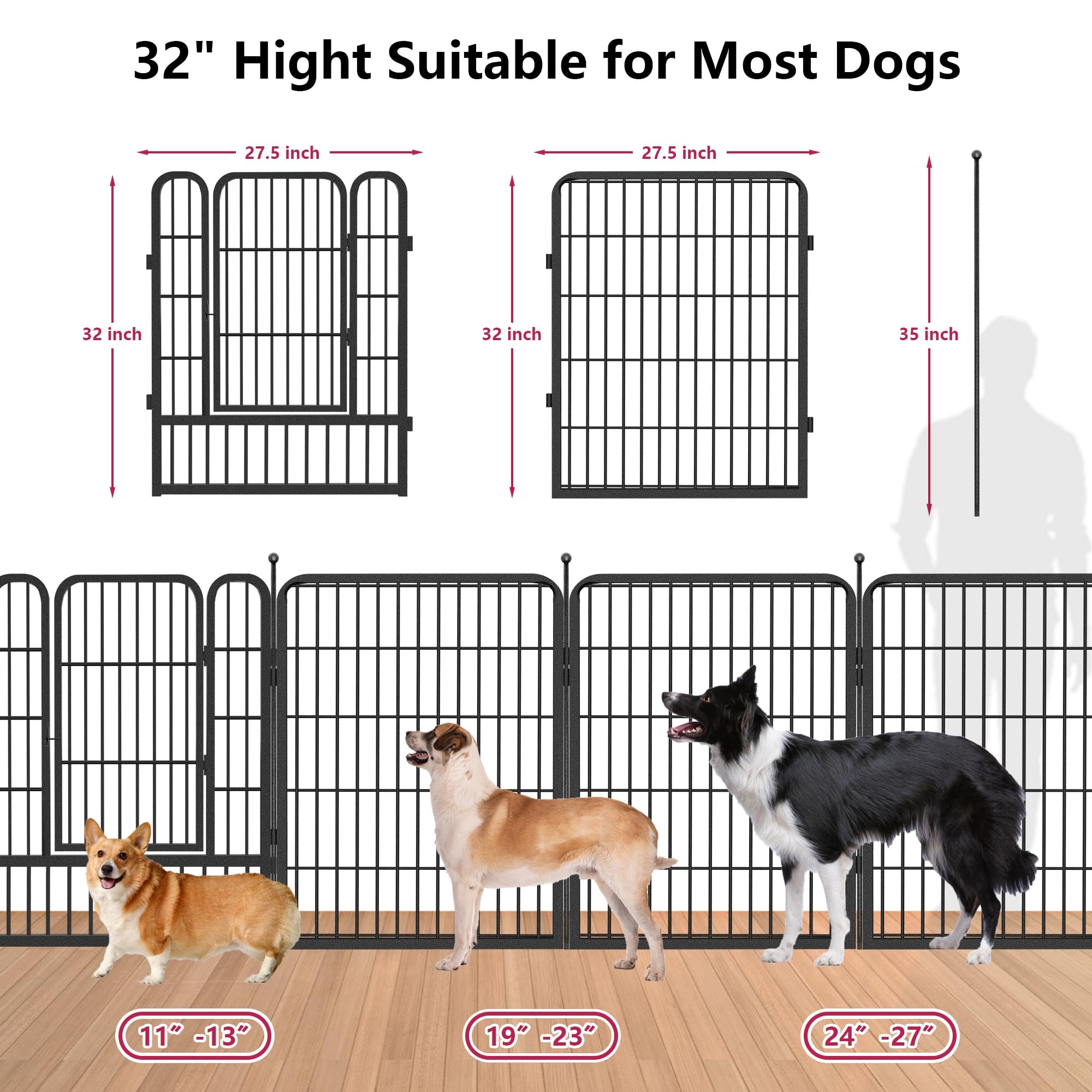 Jhsomdr Dog Playpen 32 Inch 10 Panels Portable Dog Fence Outdoor For Yard Indoor Dog Pen For Medium/Small Dogs, Large Pet Puppy
