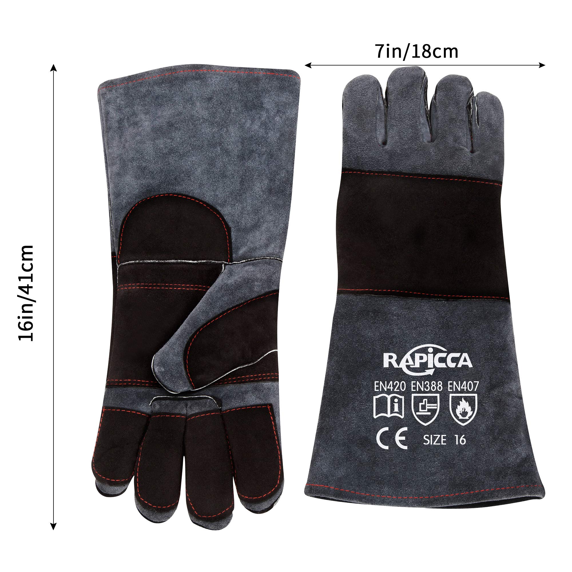 RAPICCA Animal Handling Gloves Bite Proof Double Leather Reinforced Padding Dog,Cat Scratch,Bird Handling Falconry Gloves Grabbi