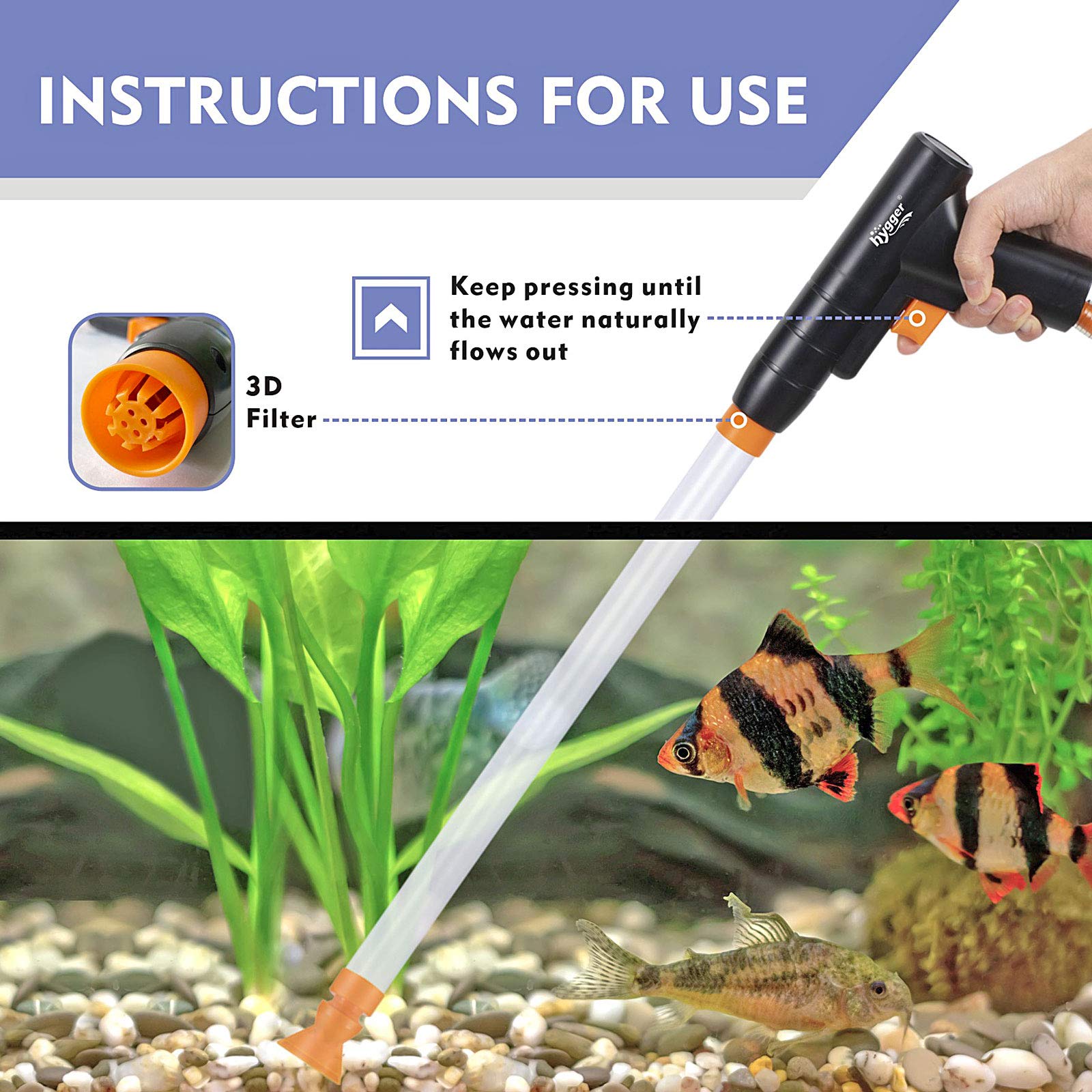 Hygger Aquarium Gravel Cleaner, New Quick Water Changer With Air-Pressing Button Fish Tank Sand Cleaner Kit Aquarium Siphon Vacu