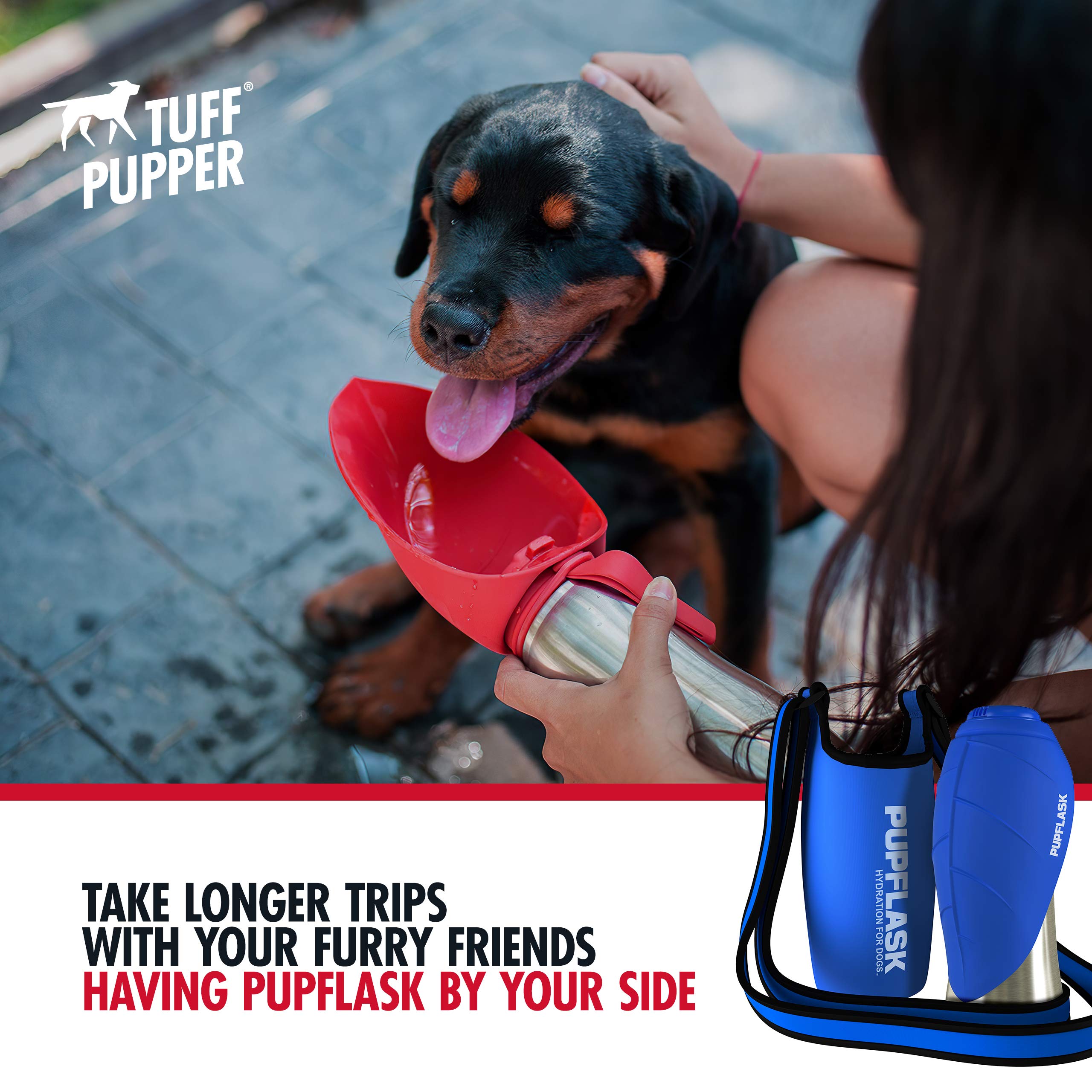 Tuff Pupper PupFlask 27 OZ Insulated Dog Water Bottle Holder Sling - Adjustable Strap, Portable, Nebulas Blue for Travel & Hiking