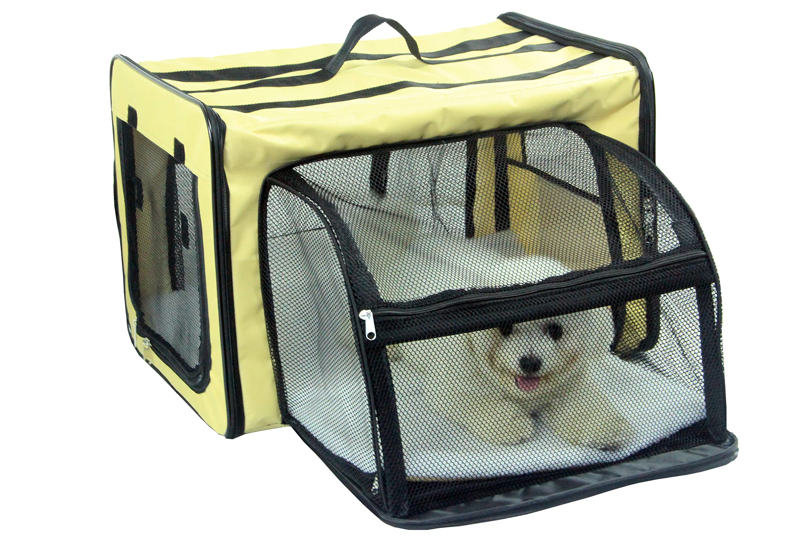 Pet Life Capacious Dual-Expandable Wire Folding Lightweight Collapsible Travel Pet Dog Crate(D0102H7030Y.)
