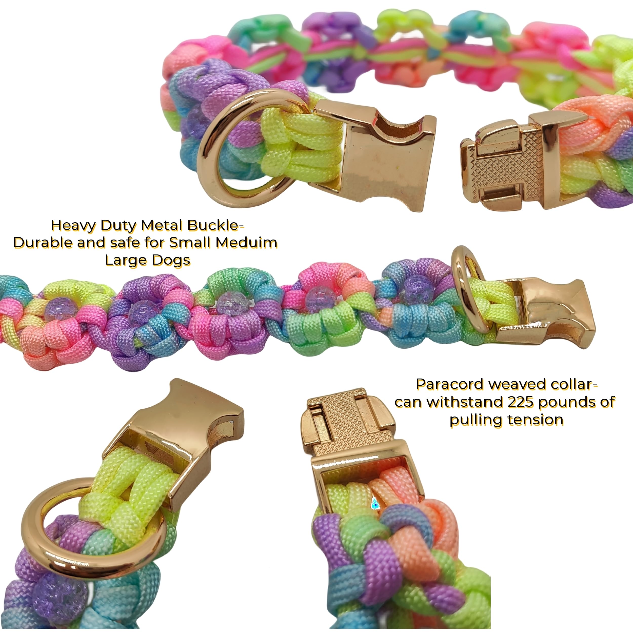 Paracord Flower Dog Collar Hand Weaved,Spring Flowers Pet Collars With Quick Release Buckle, Fit For Small Medium Large Extra La