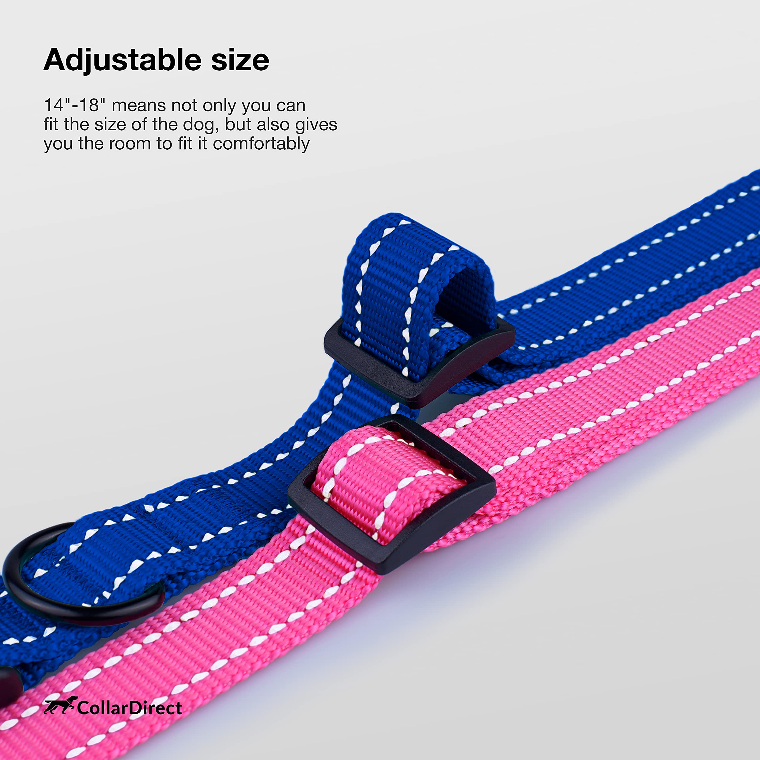 Collardirect Reflective Dog Collar For A Small, Medium, Large Dog Or Puppy With A Quick Release Buckle - Boy And Girl - Nylon Suitable For Swimming (14-18 Inch, Blue)