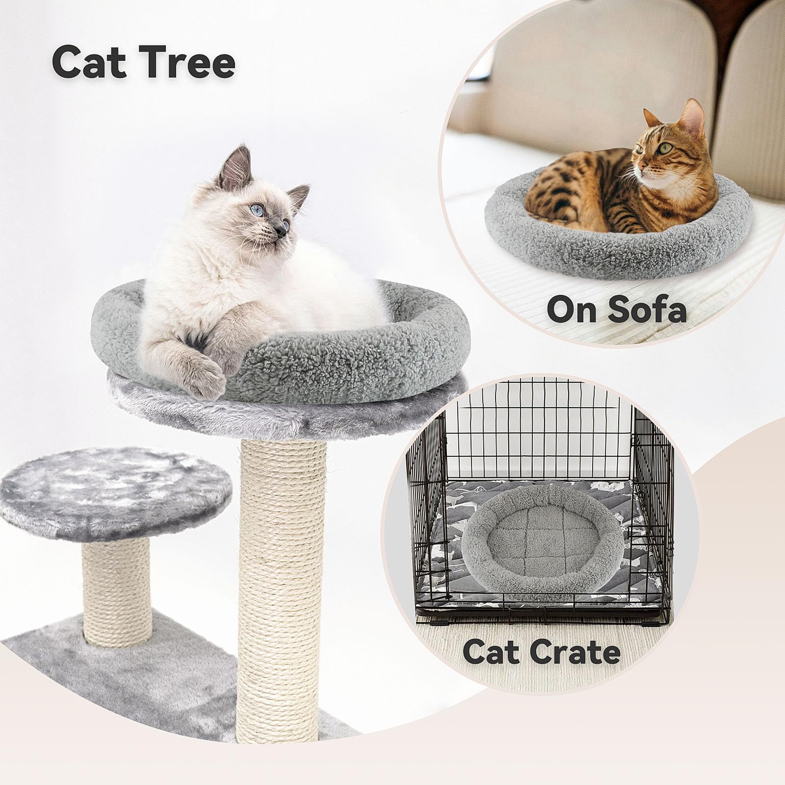 PETLESO Small Cat Bed Mat with Surrounding Pillow, 11.81 Round Soft Cushion for Cats Puppy Rabbits Curling Sleep, Indoor Furnitu
