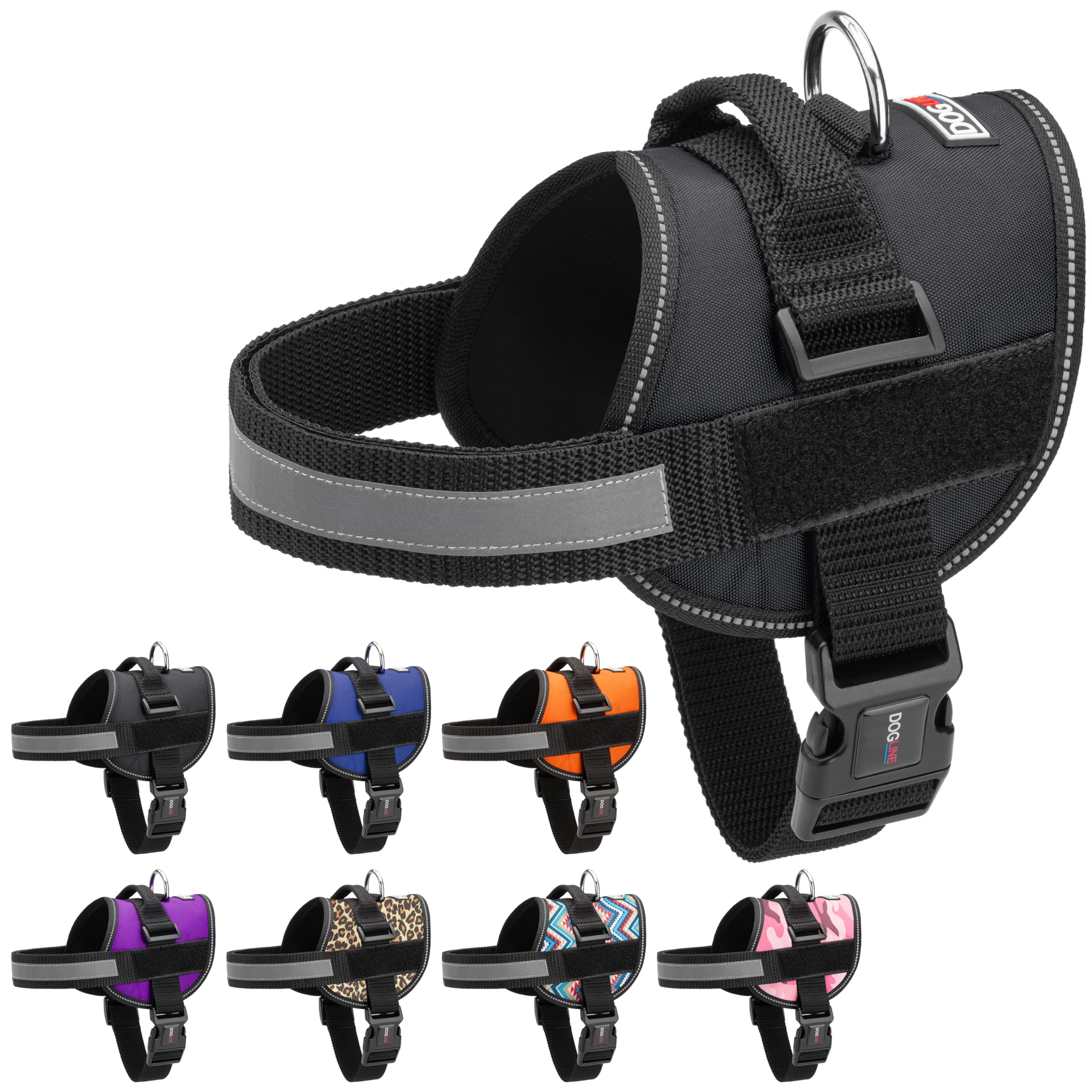 Dogline Dog Harness, Reflective No-Pull Adjustable Vest With Handle For Walking, Training, Breathable, No - Choke Harness For Small, Medium Or Large Dogs Room For Patches Girth 27 To 34 In Black