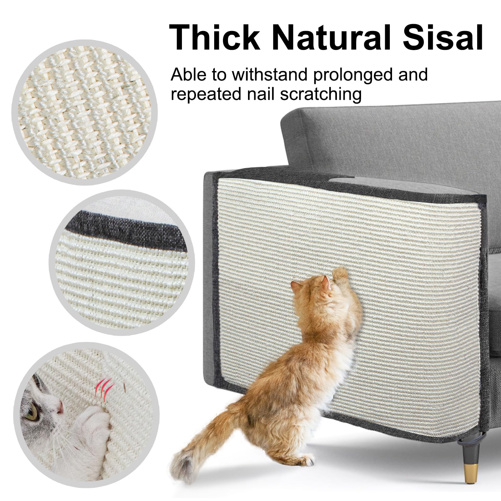Cat Scratch Sofa Protector,Cat Scratching Couch Protector With 19.7''L*23.6''W Natural Sisal For Protecting Couch Sofa Chair (Right Hand)
