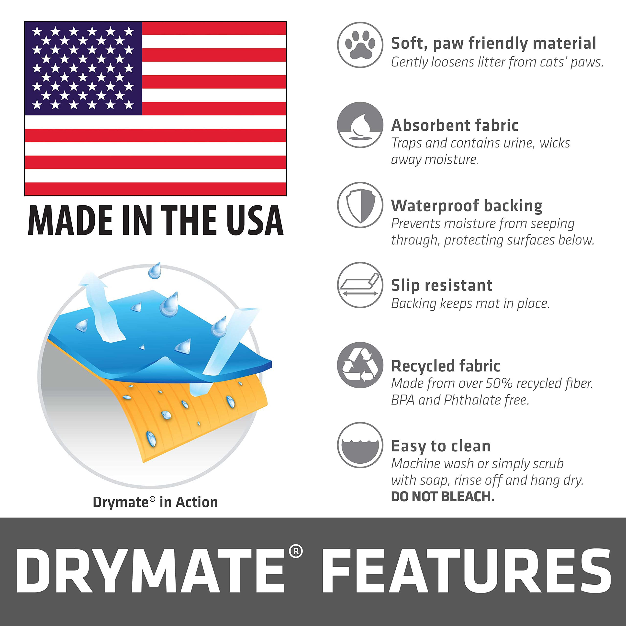 Drymate Original Cat Litter Mat, Contains Mess From Box, Protects Floors, Urine-Proof, Machine Washable, Soft On Kitty Paws, Absorbent, Waterproof (Usa Made) (28”X36”)(Greystripepaw)(12-Pack)