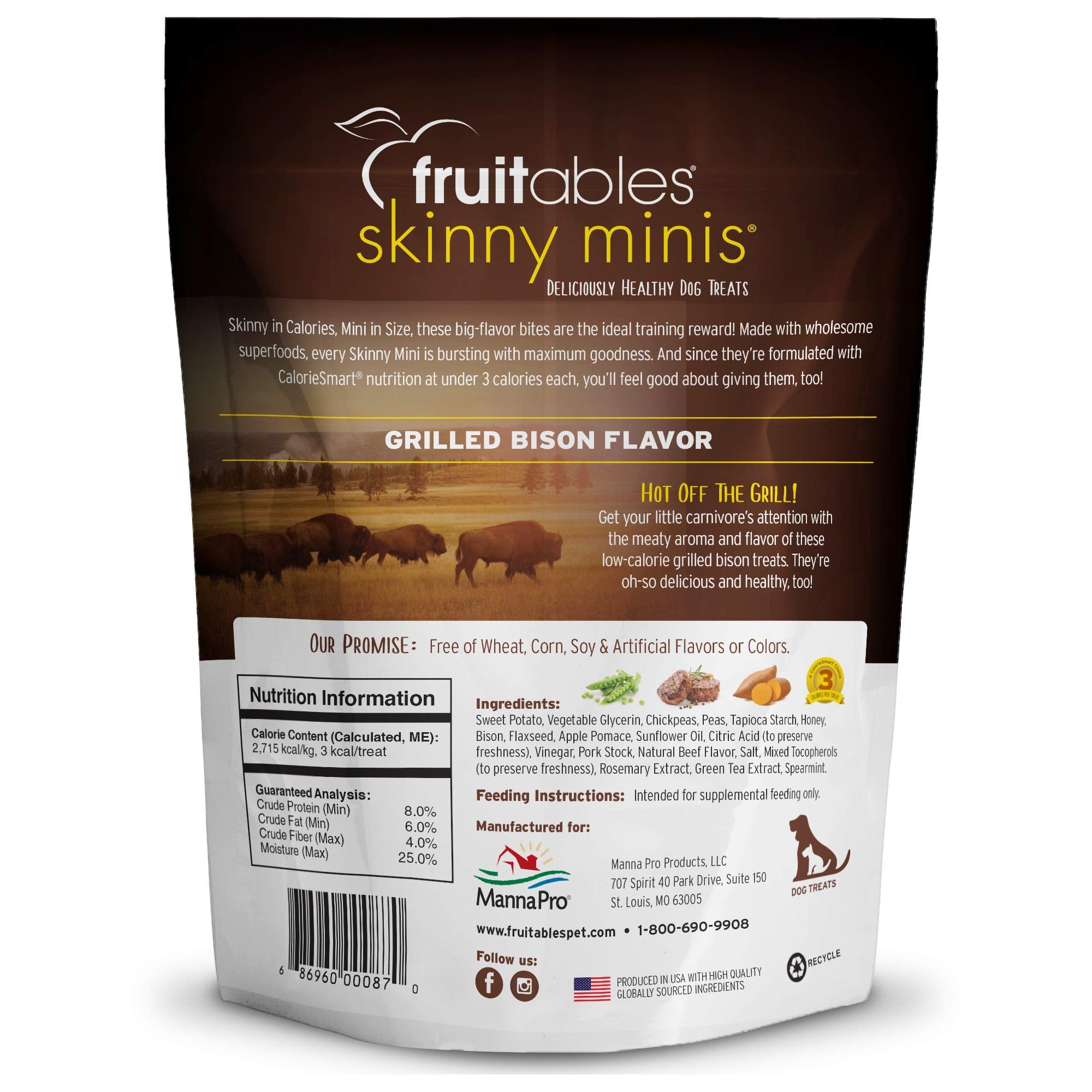 Fruitables Skinny Mini Dog Treats ?Grilled Bison ?Dry Biscuit ?12Oz