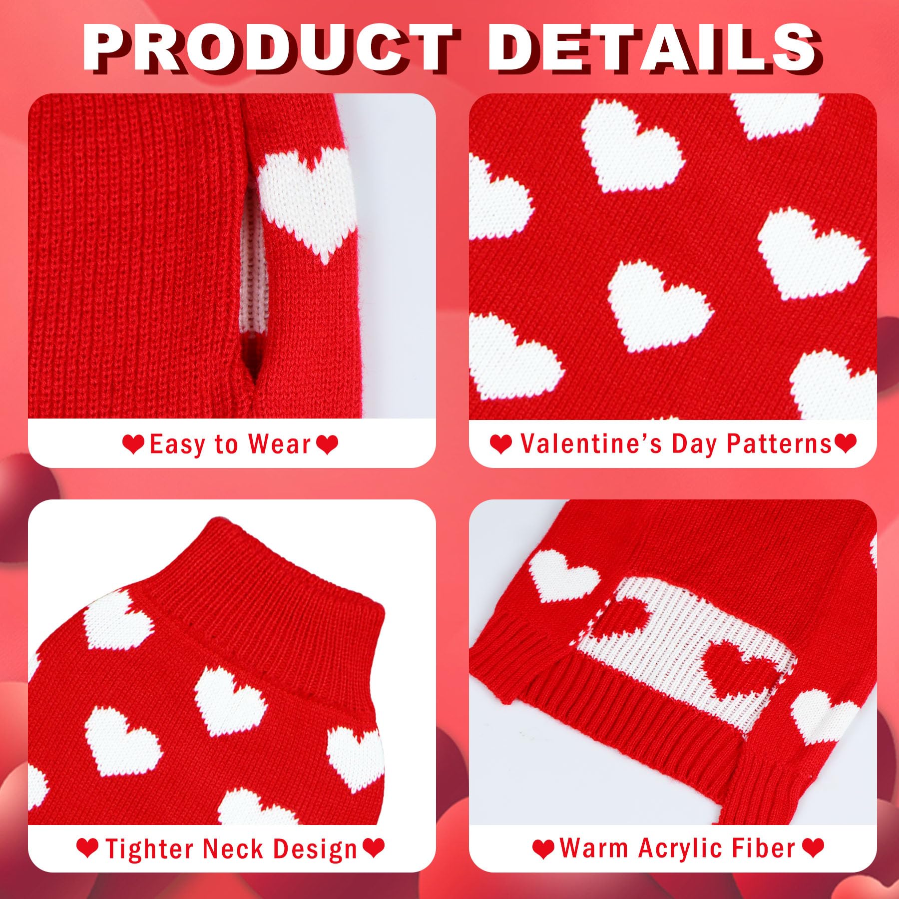 Goyoswa Valentine Dog Sweater Dog Valentines Clothes Outfit Knitted Heart Sweater For Small Medium Large Dogs Pets (Red, Medium)