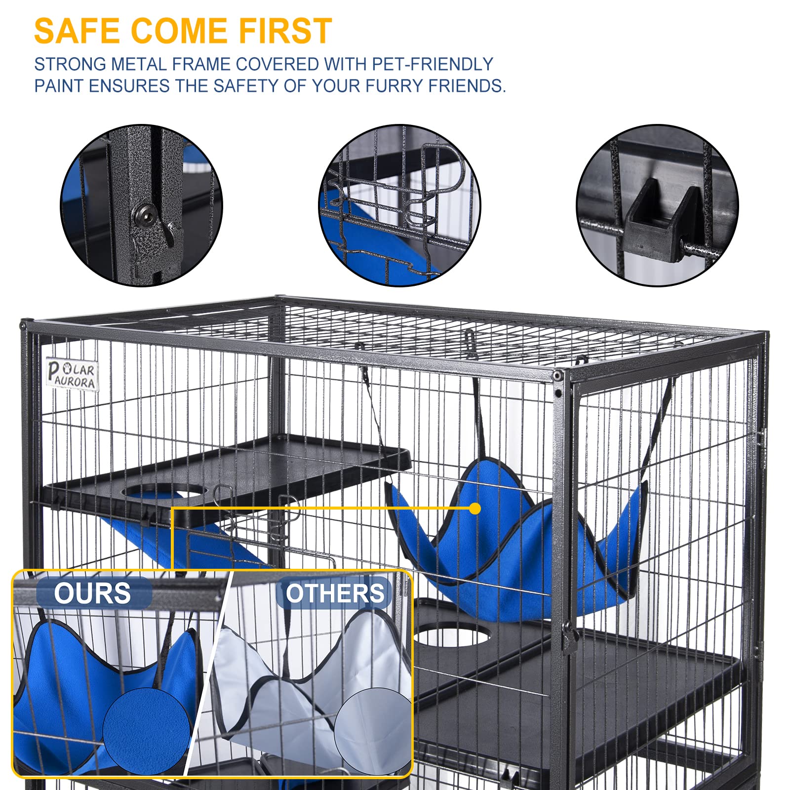 50' H 4 Tier Steel Plastic Deluxe Small Animal Pet Cage Kit For Guinea Pig Ferret Little Rabbit With Wheels Brakes Hammock Removable Tray And Ladder With Flannel