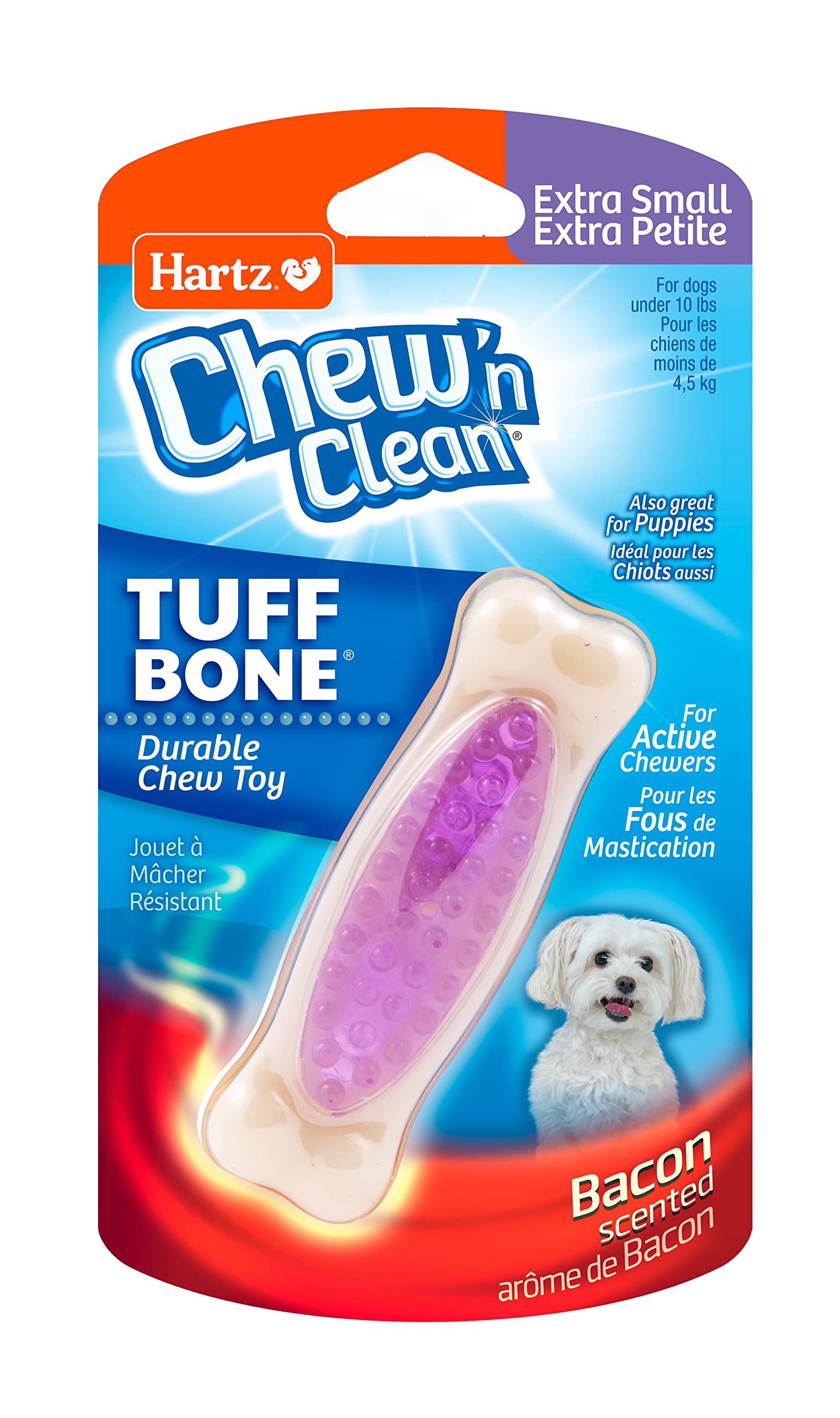 Hartz Chew 'N Clean Tuff Bone Bacon Scented Dental Dog Chew Toy - Extra Small