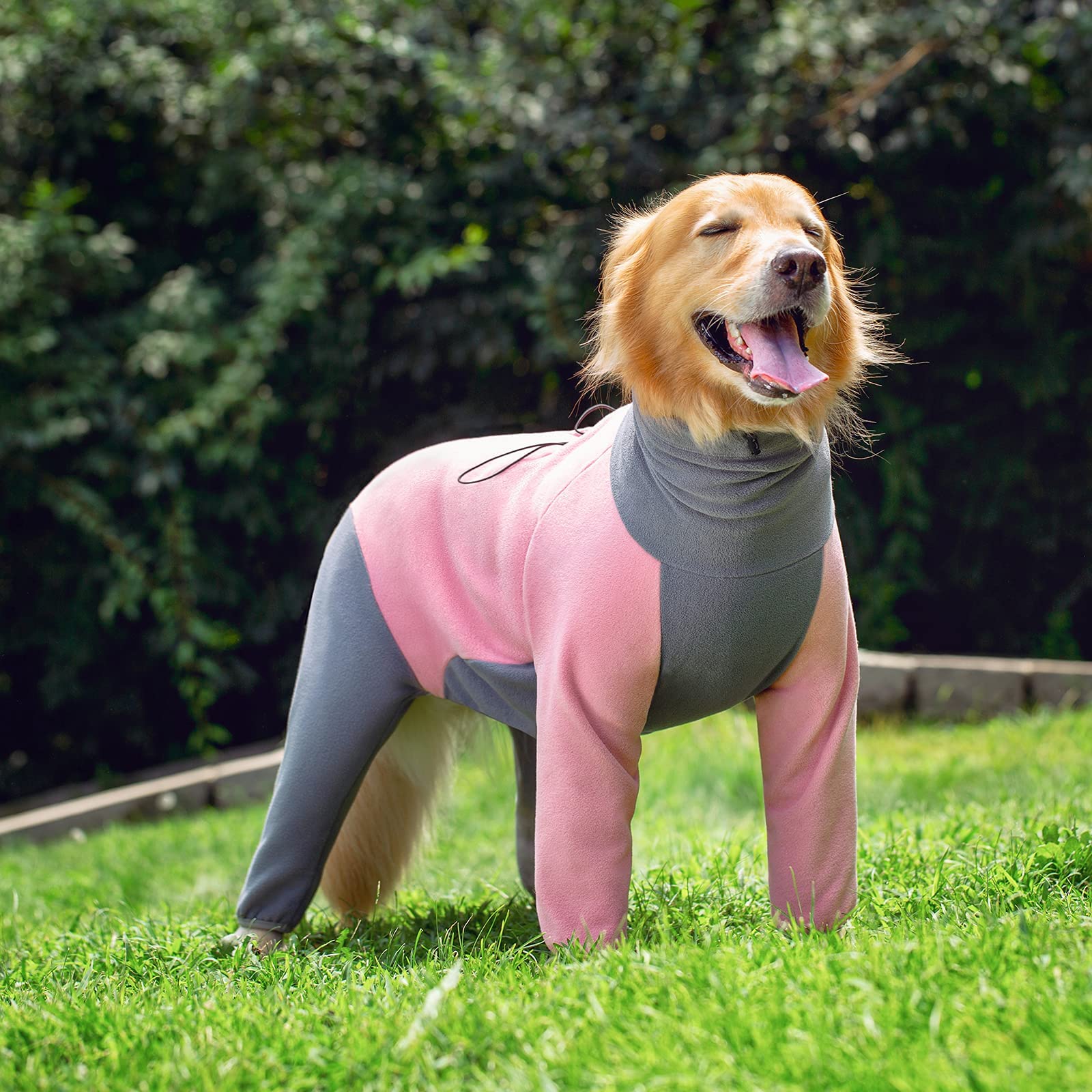 Fleece Dog Coats 4-Legs Winter Warm, High Collar, Snowsuit, Windproof, Pink, 2X-Large