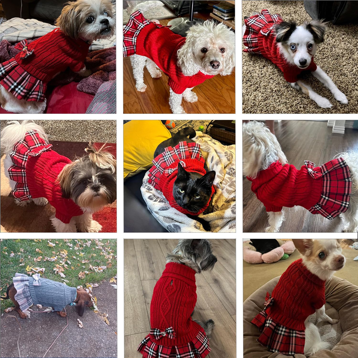 YUDODO Dog Sweater Dress for Small Dogs with Bowtie Turtleneck Knitted Dog Dress Pet Dog Winter Clothes Warm Sweater for Yorkies