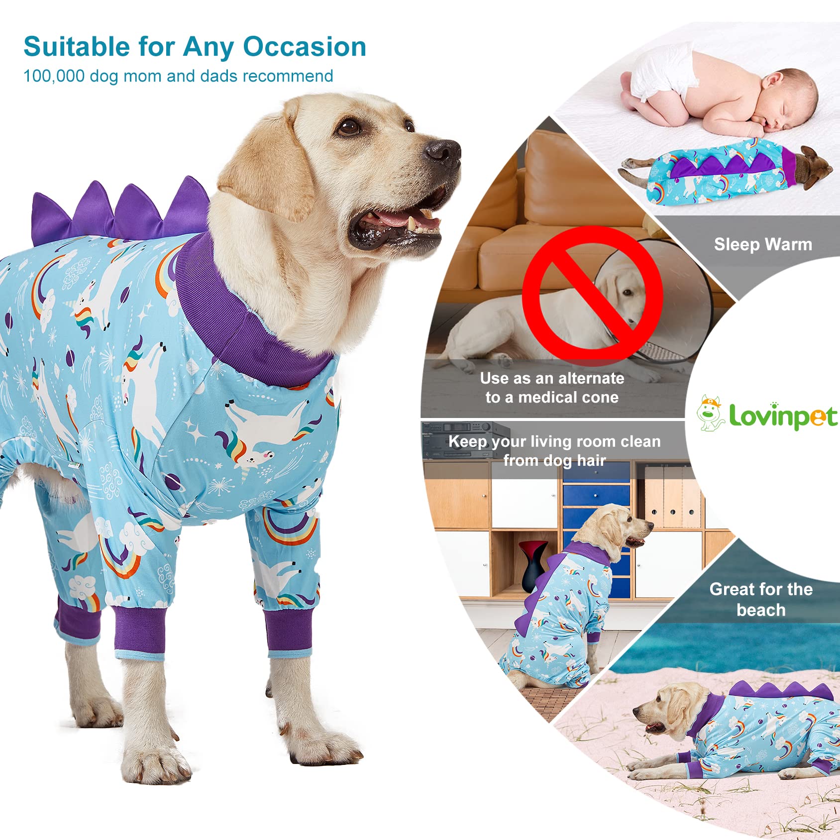 Lovinpet Pet Clothes Large Dog, Anti Licking Dog Recovery Clothes, Kightweight Onesie, Starlight Rainbow/Wild Horse Prints Ameri