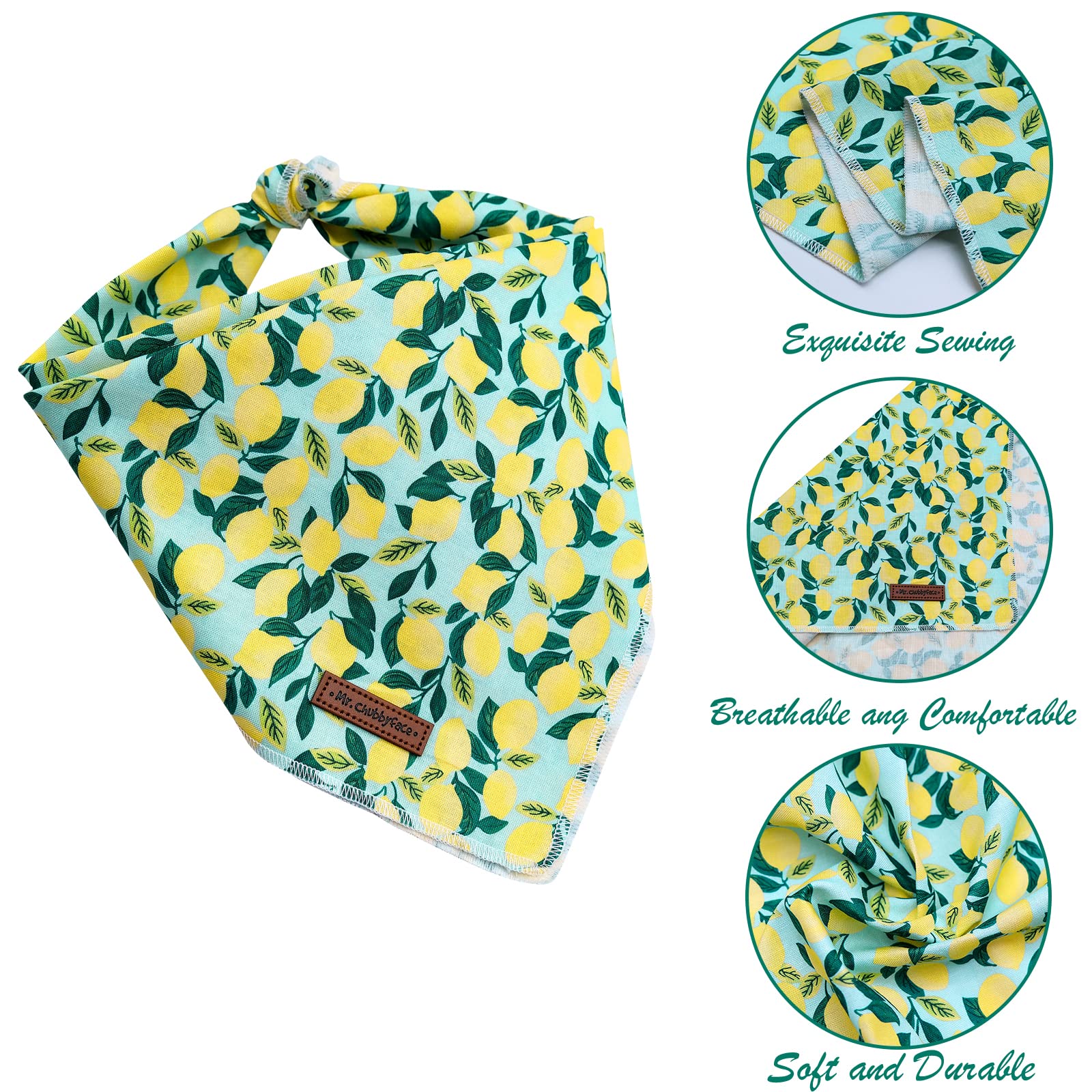 Mr. Chubbyface Spring Lemon Dog Bandanas Reversible Triangle Bibs Scarf Accessories For Dogs Cats Pets