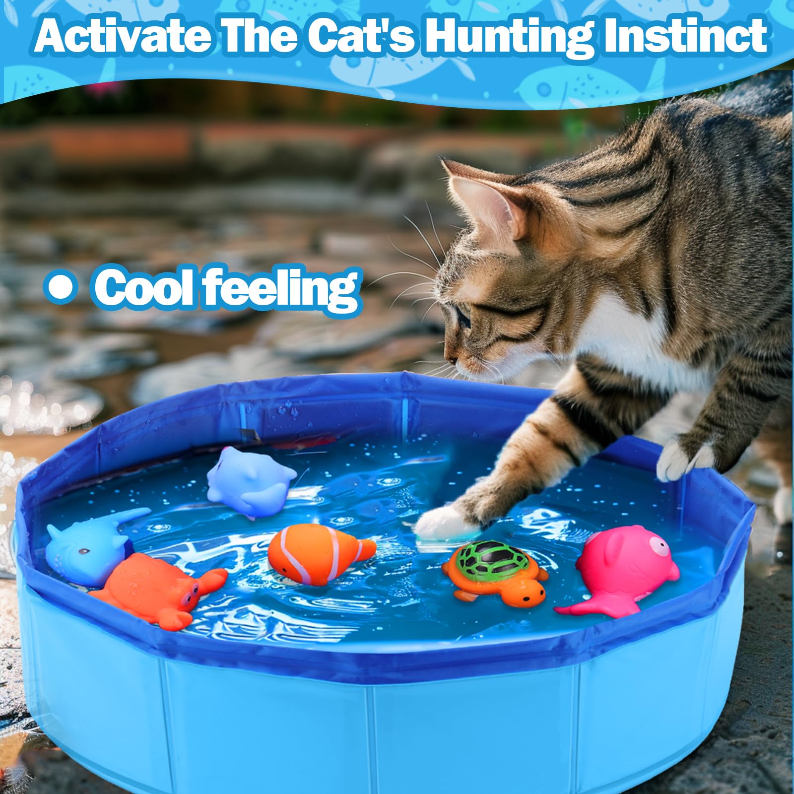 Baborui Cat Pool Toy With Fish-Water Cat Toys, Portable Cat Pool Toy, Cat Water Toys For Bored Indoor Cats, Interactive Cat Toys
