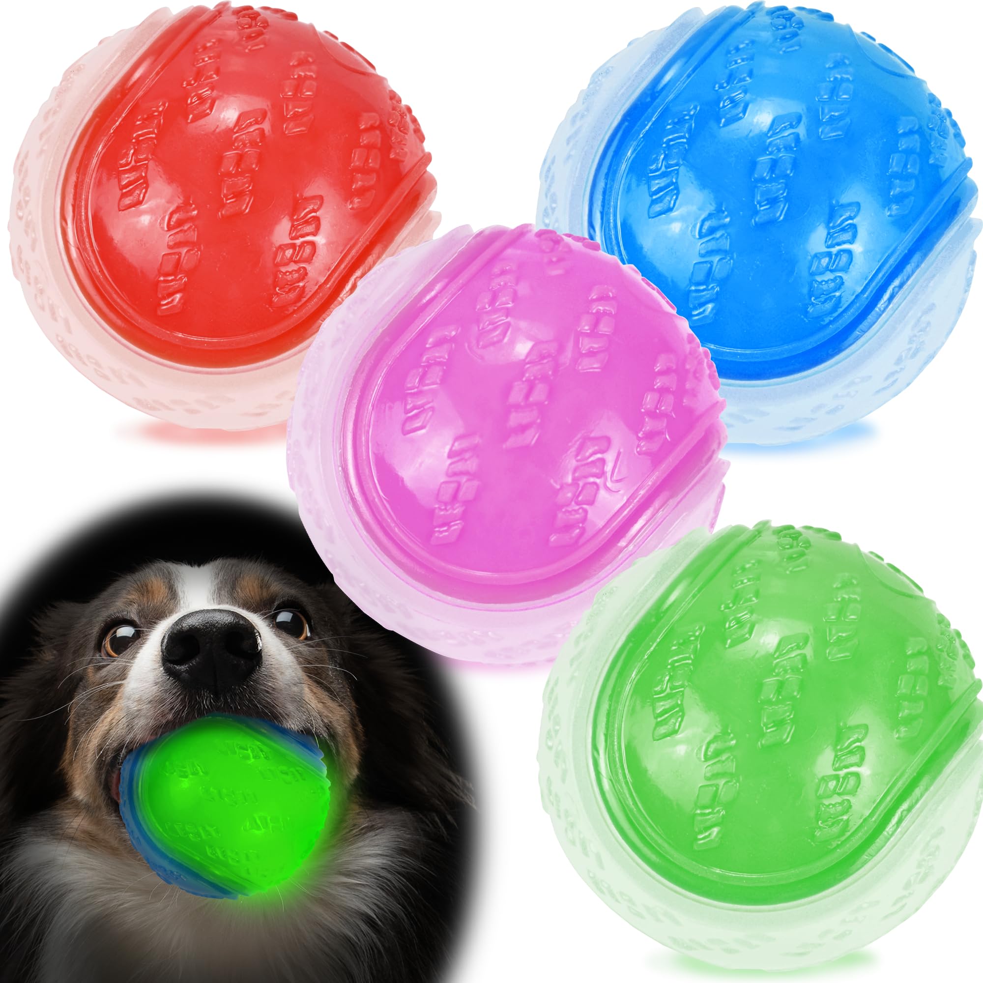 Lechong Glow Dog Ball, 3.5    Squeaky Dog Toy Ball, Dog Rubber Ball Toys For Small And Medium Large Dogs, Durable Dog Fetch Toys