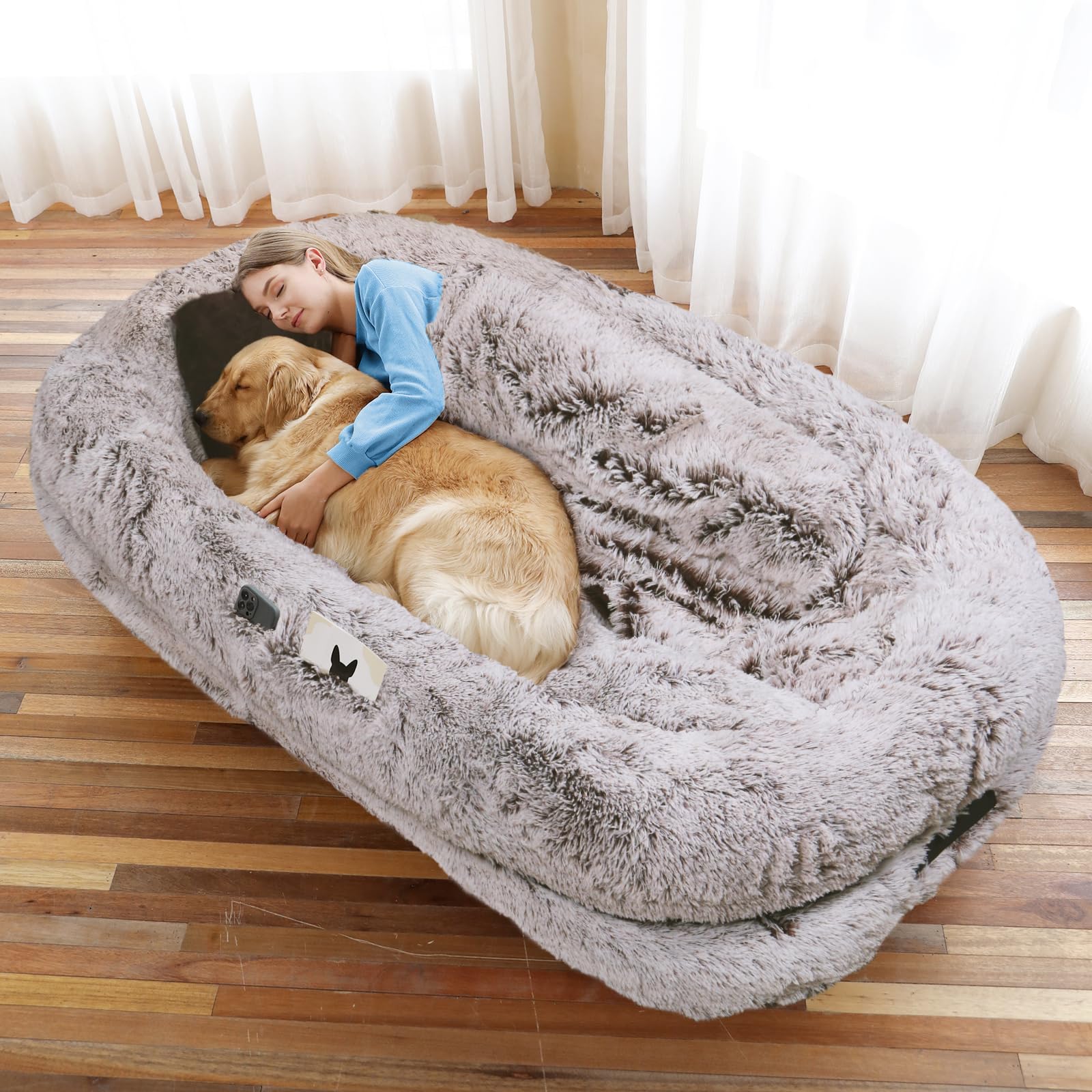 Human Dog Bed, 71x45x12 Size Fits You and Pets, Washable Faux Fur Pet Bed for People Doze Off, Napping Orthopedic Dog Bed,