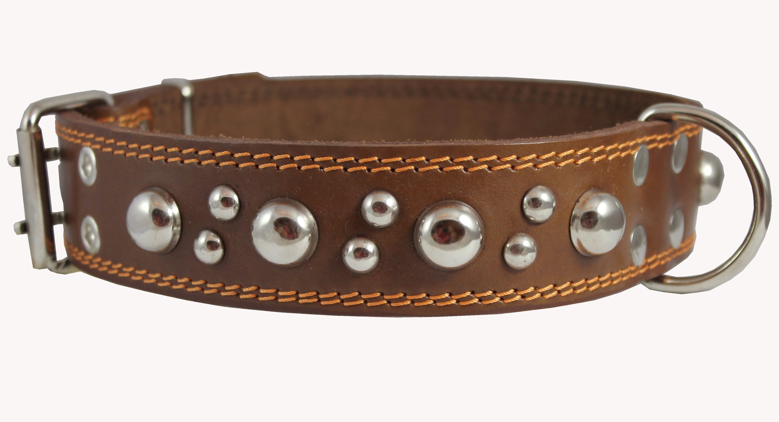 Genuine 1.75' Wide Thick Leather Studded Dog Collar. Fits 21.5'-26' Neck, Xlarge Breeds Bullmastiff