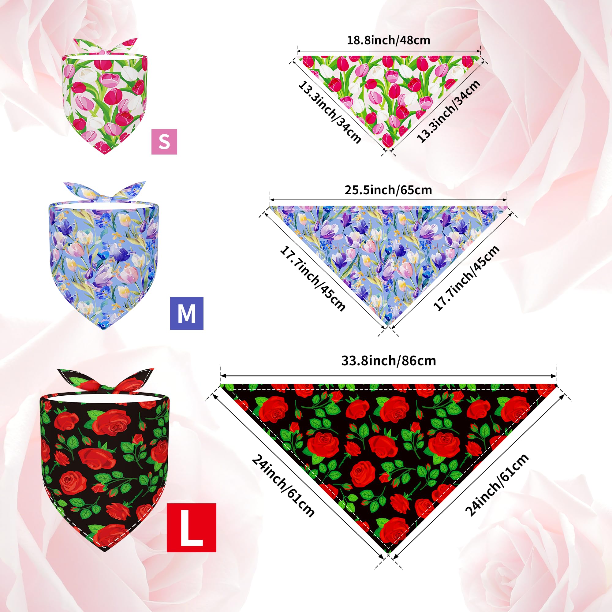 Pai Sence 7 Pcs Spring Dog Bandanas For Small Medium Dogs Breed 25 Inch Summer Flowers Dog Bandana Adjustable Large Polyester Sc