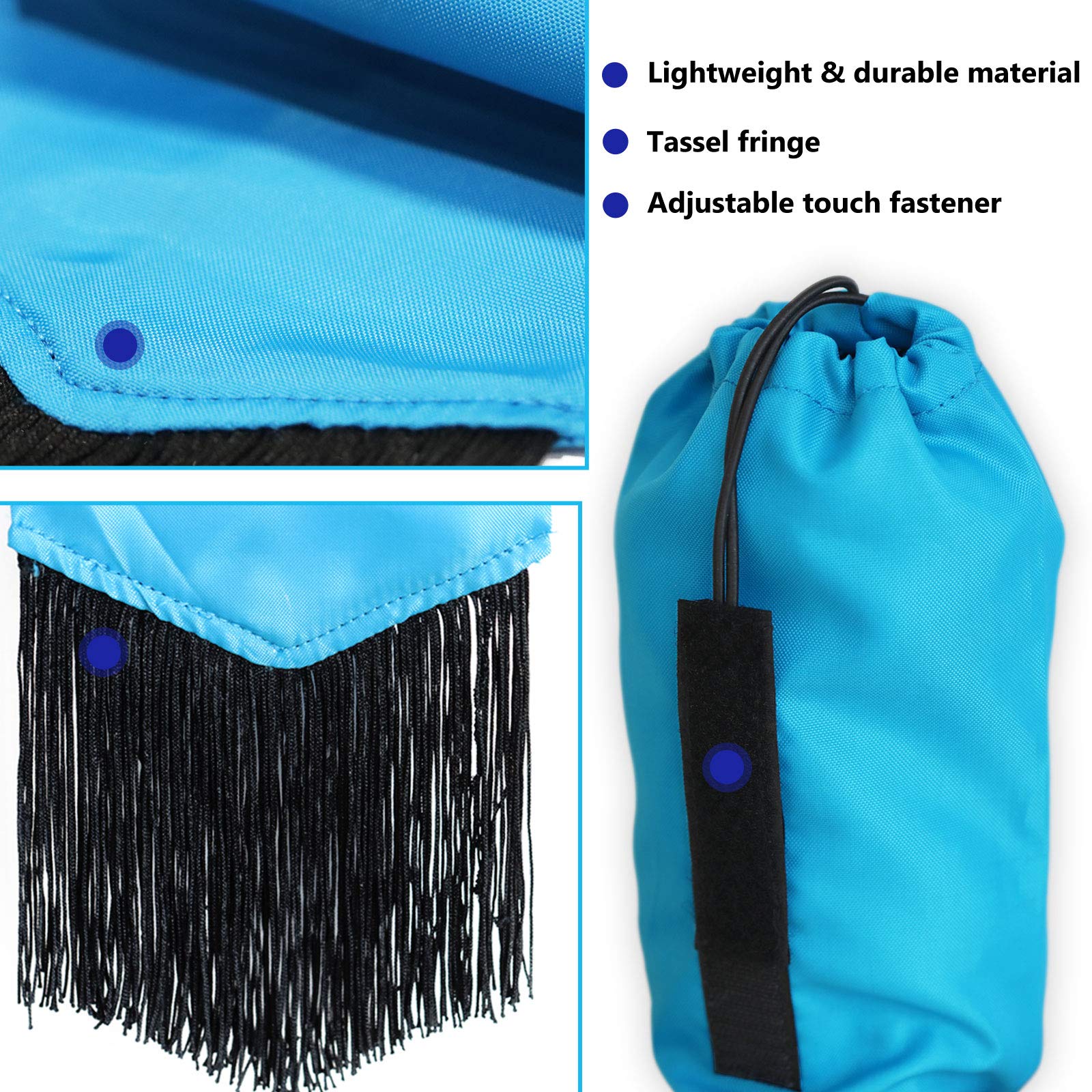 Harrison Howard Smooth Lightweight Adjustable Fastener Nylon Horse Tail Bag With Fringe-Azure Blue
