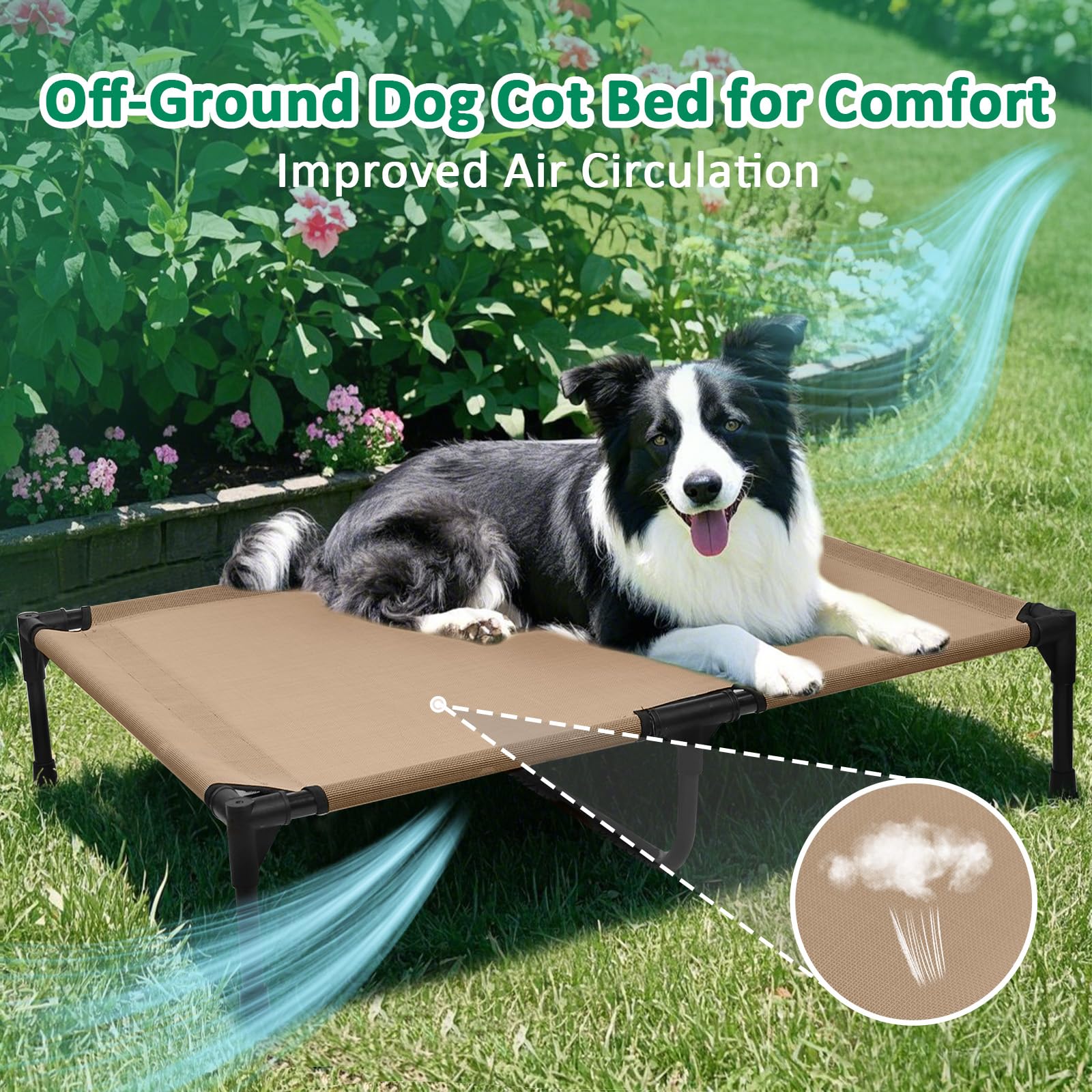 Kmfyzye Raised Dog Beds For Large Dogs, Cooling Elevated Dogs Bed Outdoor, Lifted Dog Cot Bed With Heavy Duty Frame & Breathable