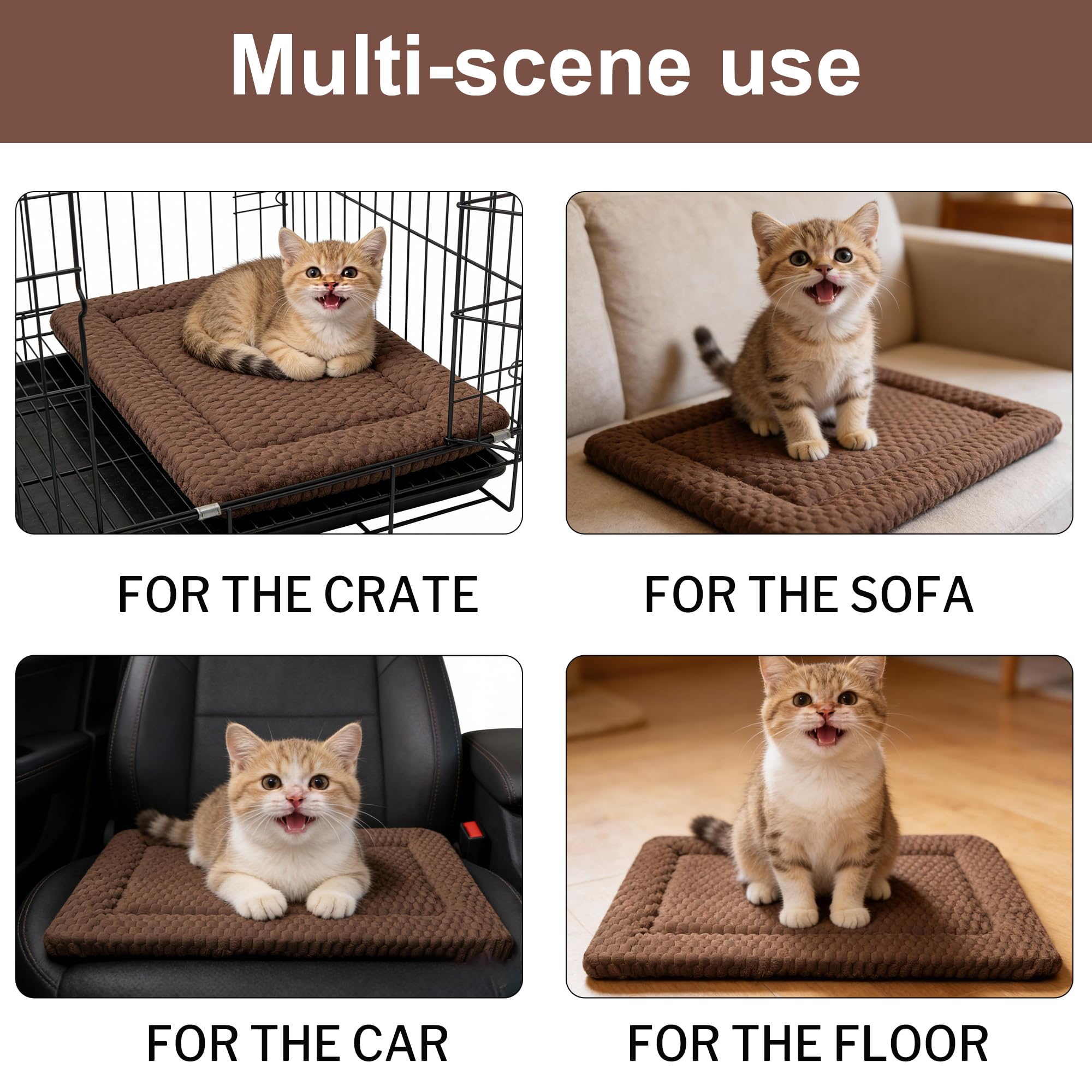 Dog Bed Mat - Soft & Comfortable Dog Kennel Pad for Crate - Durable Crate Bed & Mat for Dogs & Cats (Dark Brown, XS(18*14*1.5))