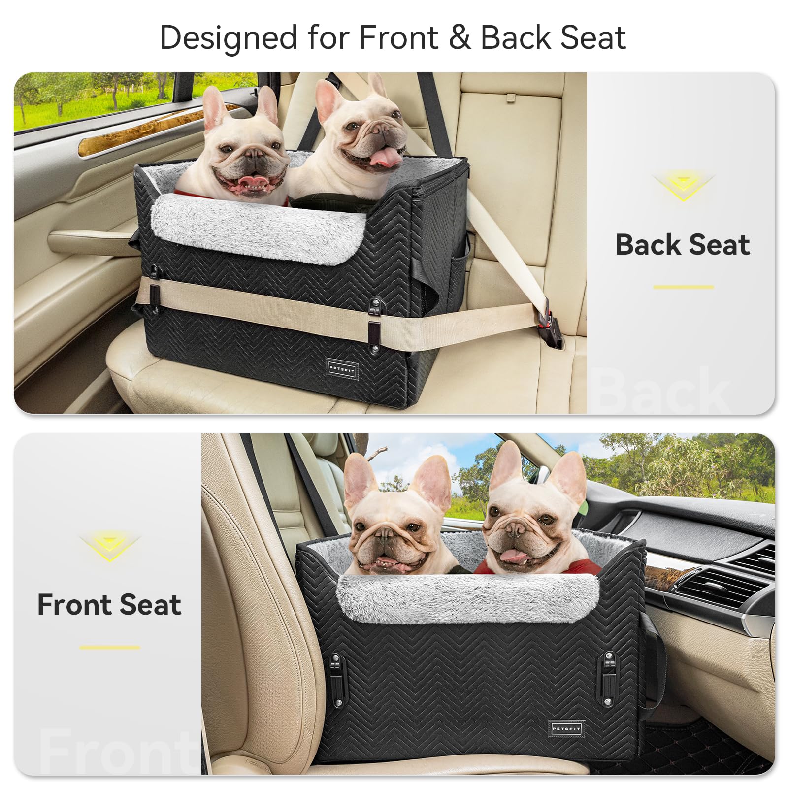 Petsfit Dog Car Seat Medium Sized Dog, Waterproof Pu Leather Dog Seat For Car With Patent Safe Buckles, 2 Clip-On Safety Leashes