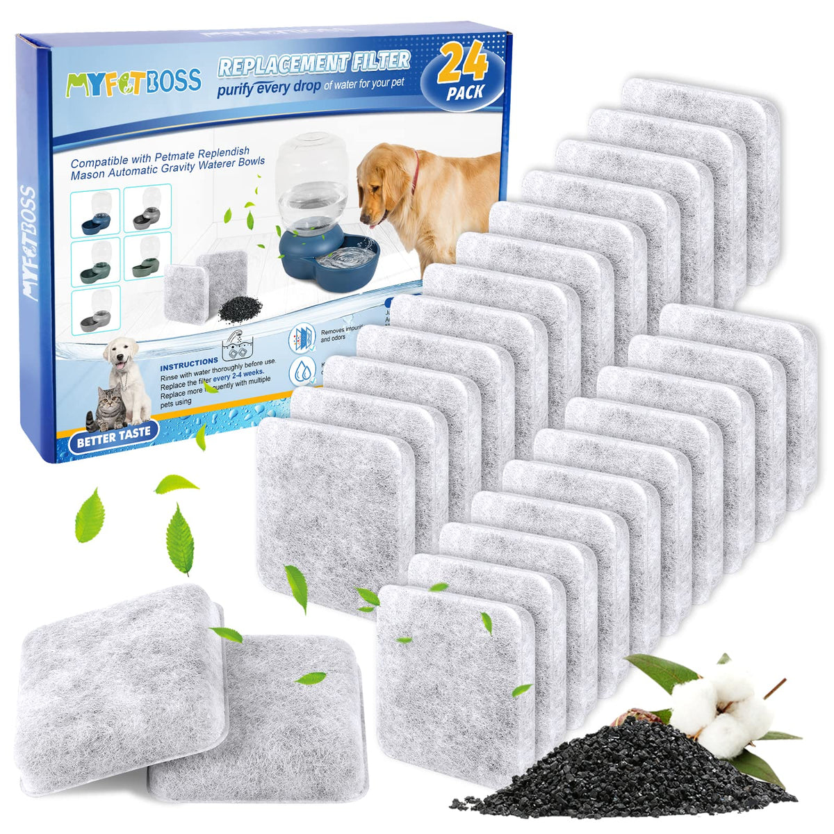 MyfatBOSS Dog Water Fountain Filter, Pet Water Filter Replacement Compatible with Petmate Replendish Mason Pet Water Fountain, F
