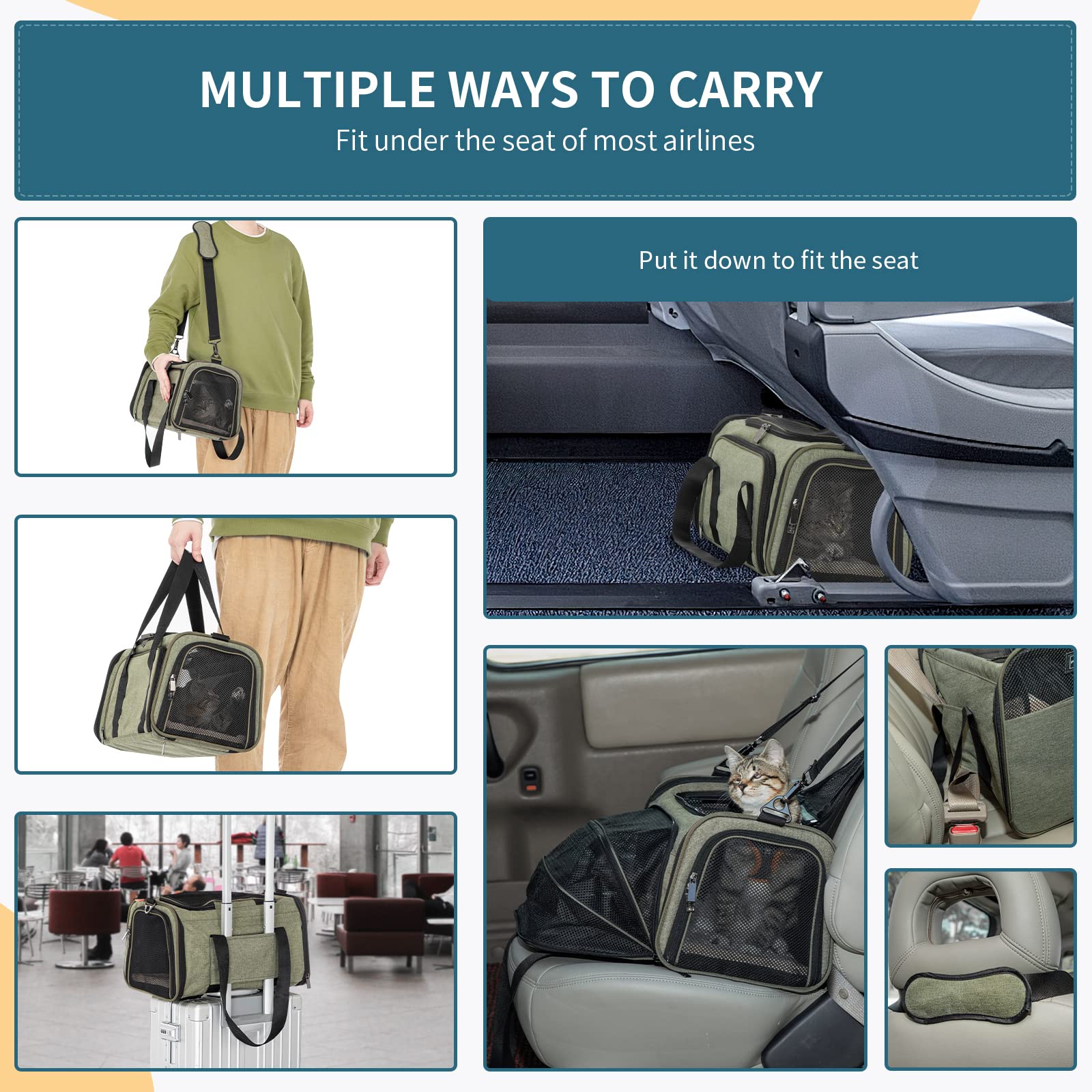 Petsfit Expandable Rabbit Carrier Small Cat Carrier Airline Approved, 16X10X9 Inches Soft-Sided Portable Small Animal Travel Bag For Kitten/Puppy/Bunny/Guinea Pig