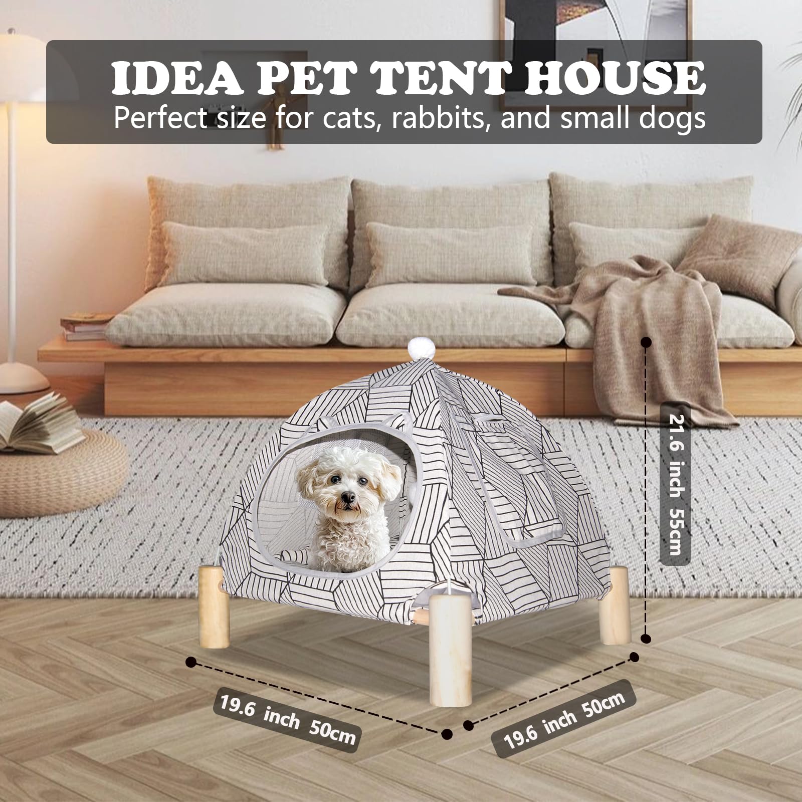 Nockovi 2-In-1 Elevated Cat Tent Cat House, Quick Assembly And Disassembly, Portable Indoor/Outdoor Cute Cat Bed Cave-White Diam