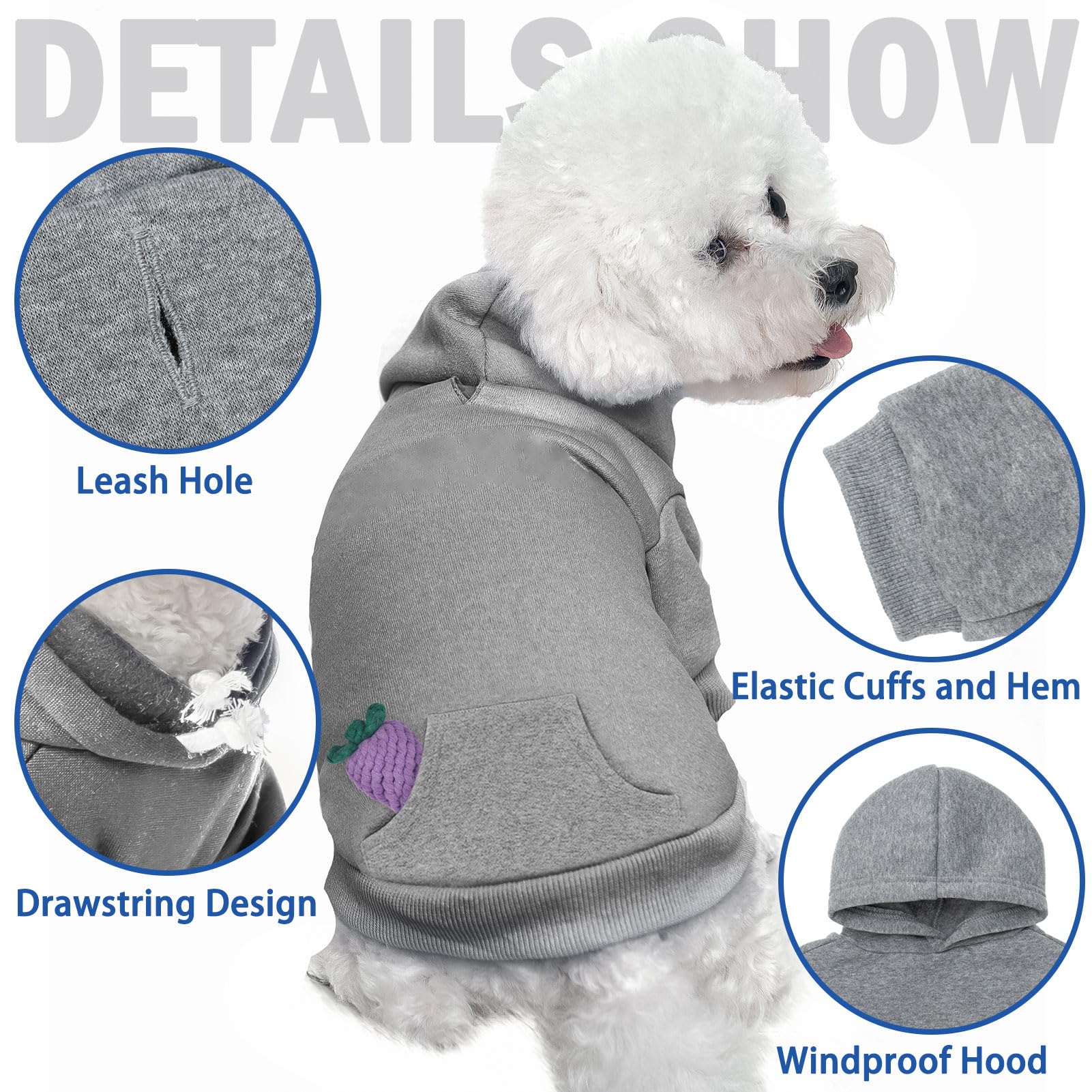 SCENEREAL Dog Hoodie Sweaters for Small Medium Large Size Dogs, Fleece Dog Sweatshirt with Hat and Pocket,Soft Cotton Cold Winte