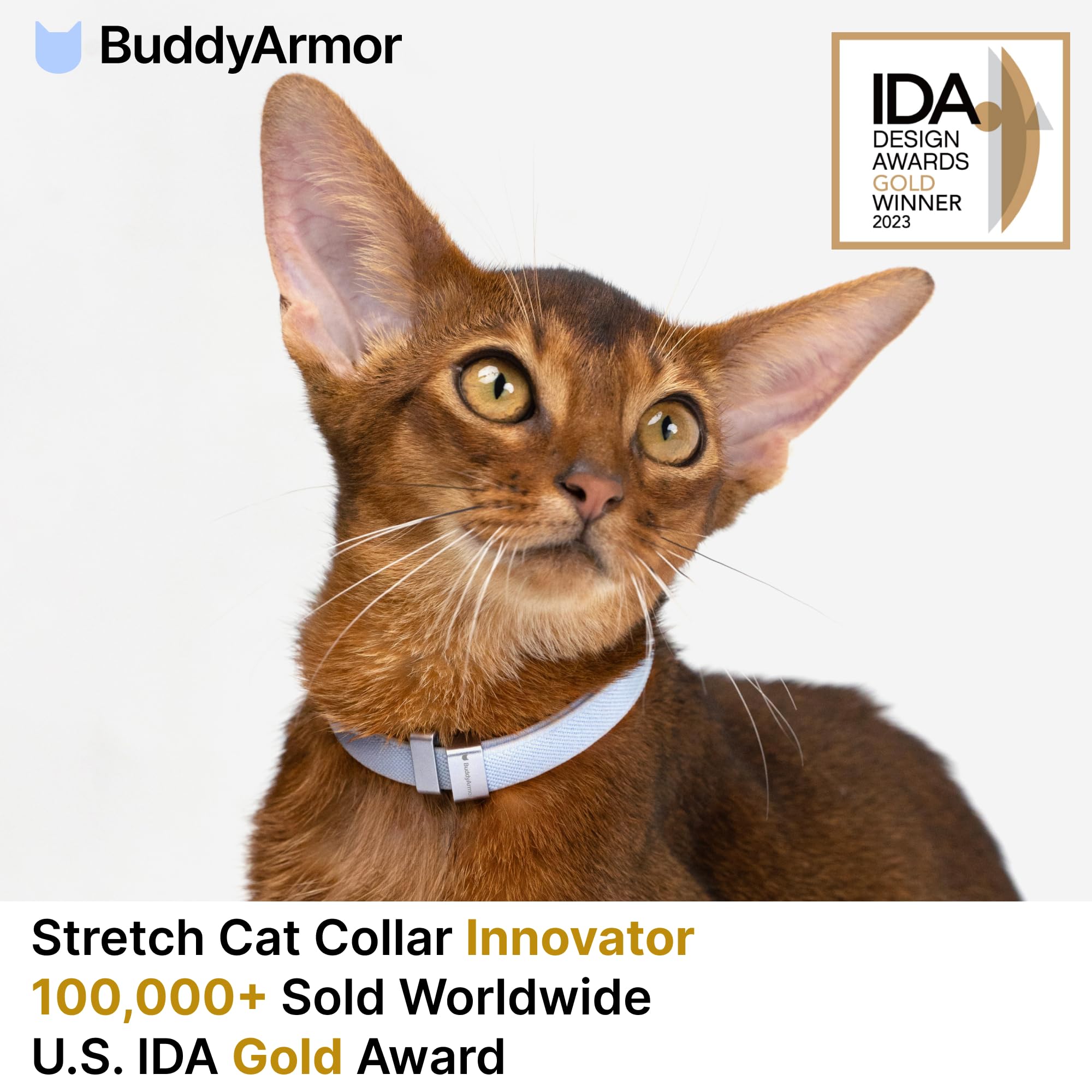 Buddyarmor Safety Cat Collar Pro, Lightweight Elastic Release Non Breakaway Cat Collar Adjustable With Snap Fastener For Kitten