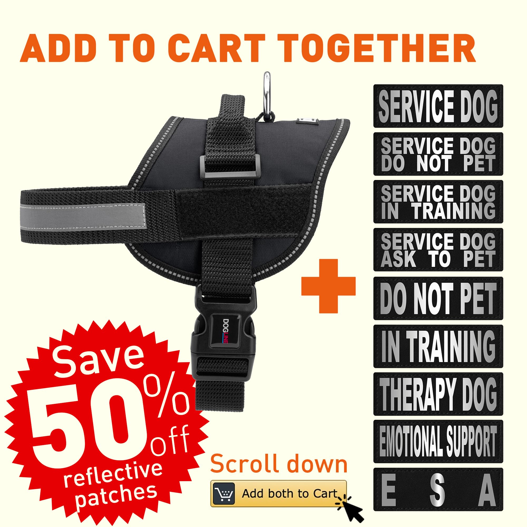 Dog Harness, Reflective No-Pull Adjustable Vest With Handle For Walking, Training, Service Breathable No - Choke Harness For Small, Medium Or Large Dogs Room For Patches Girth 15 To 19 In Black