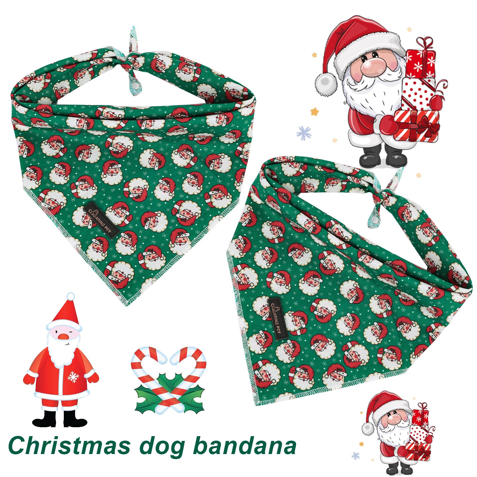 Aring Pet Christmas Dog Bandana & Cat Scarf - Comfortable Green Santa Claus Triangle Bibs For Small To Large Pets