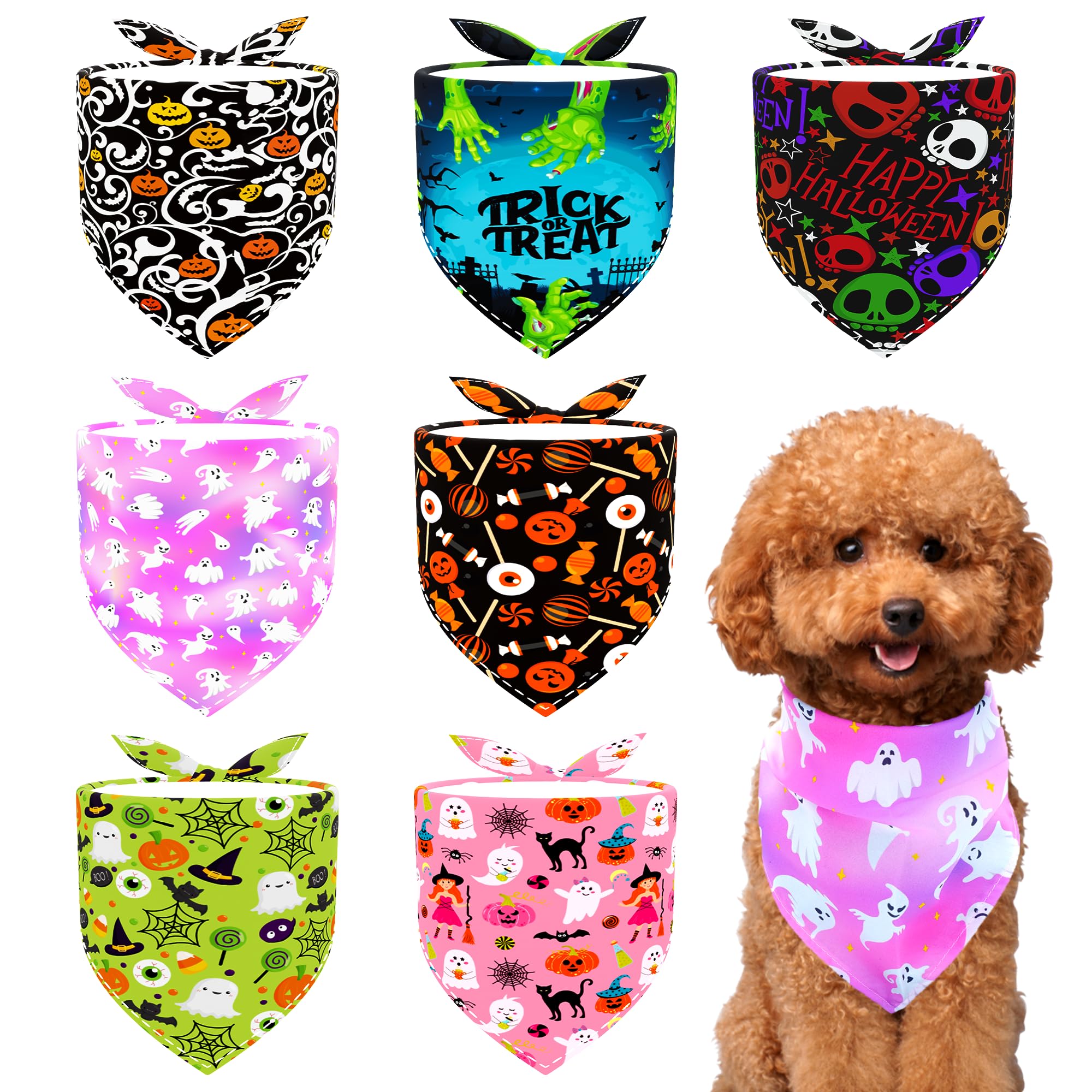 Pai Sence Halloween Dog Bandanas For Small Dogs 7 Pack Adjustable Dog Bandanas For Puppy 18 Inch Dogs Scarves For Cats Breed Gro