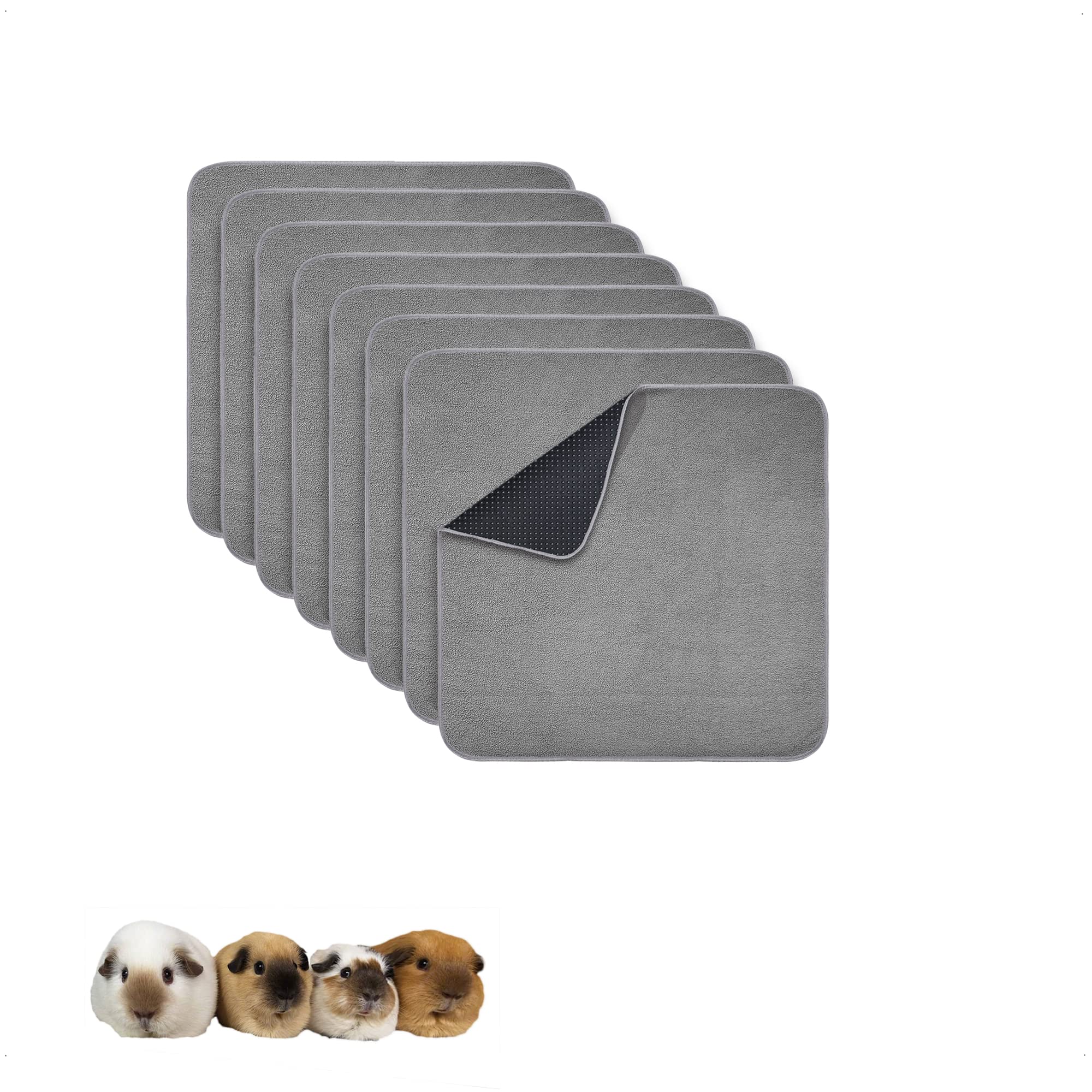 GINIDEAR Guinea Pig Cage Liner, 8 Pack - Washable, Reusable, Leakproof Fleece Bedding Pads for Small Animals with Anti-Slip Bott