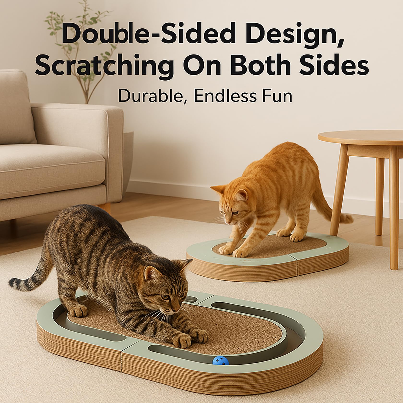Leqos Extra Long 26'' Folding Cat Scratch Pad With Chasing Bells Double Sided Interactive Cardboard Cat Scratcher Cat Scratching