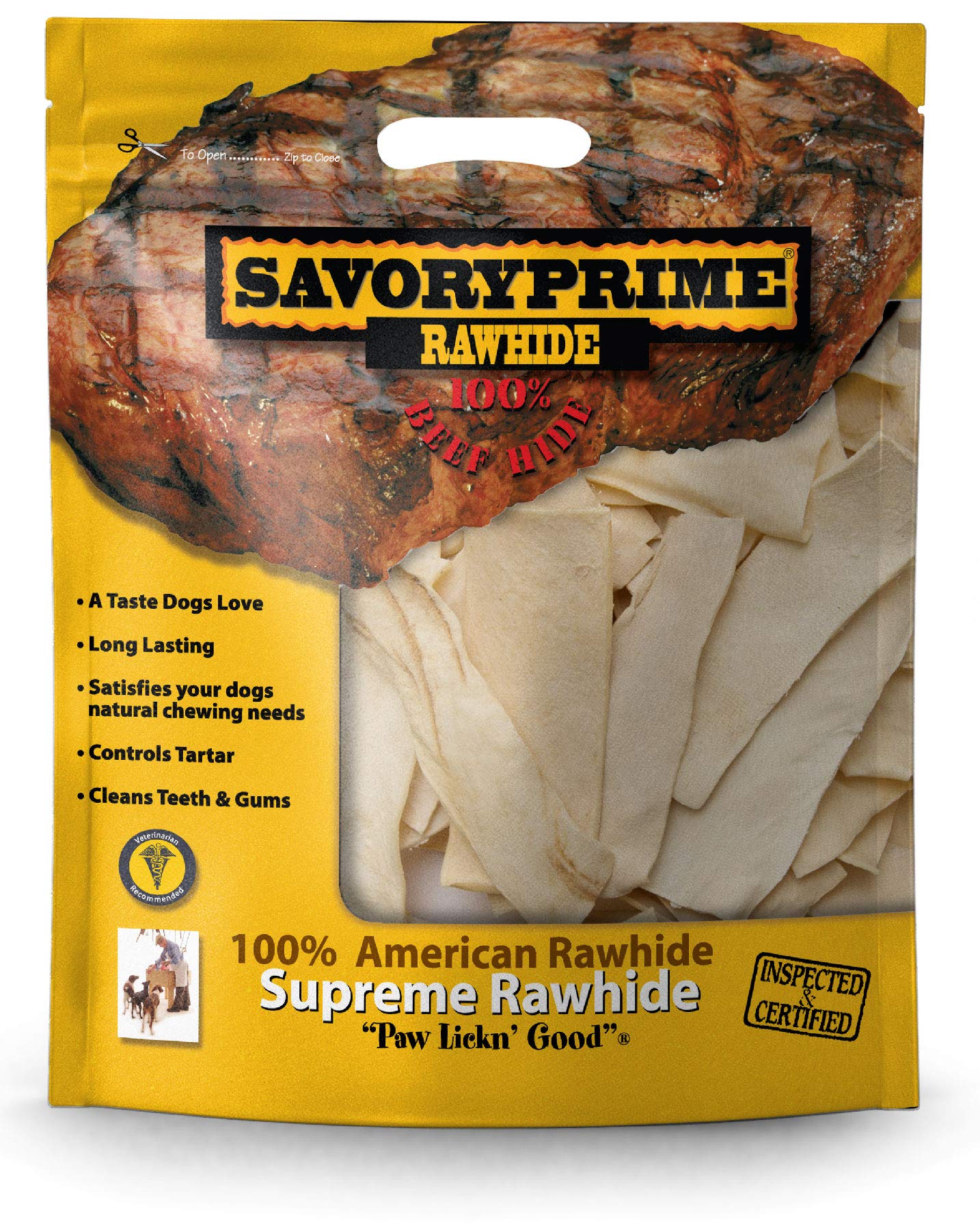 Savory Prime 100% American Beef Rawhide Chips, All-Natural Treat W/ No Preservatives, Chemicals, Or Additives, Satisfy The Urge 