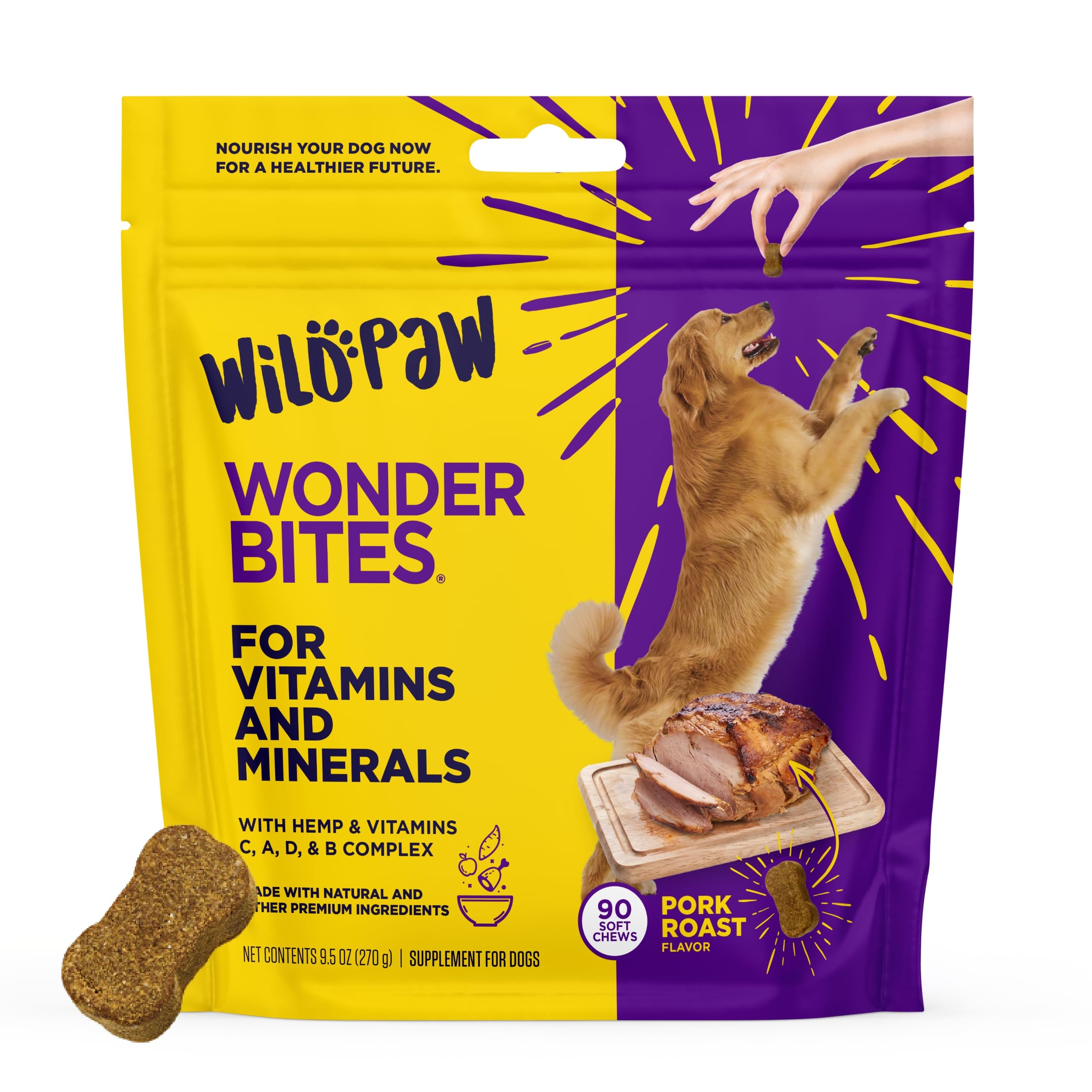 WildPaw WonderBites for Vitamins & Minerals - Essential Probiotic Supplement for Dog Care - Soft Chew Dog Multivitamin - Support
